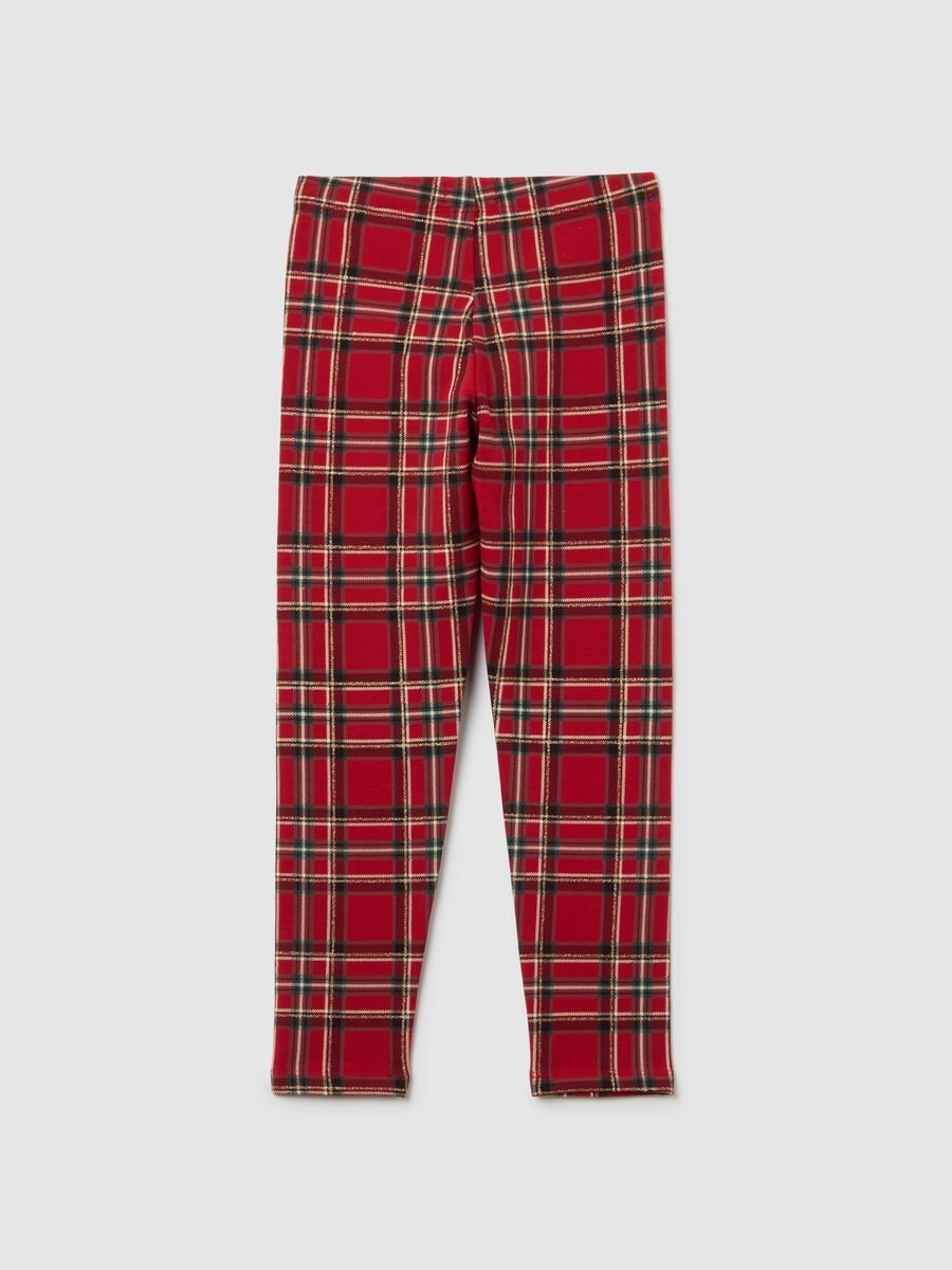 Leggings rossi a quadri da bambina in cotone elasticizzato_1