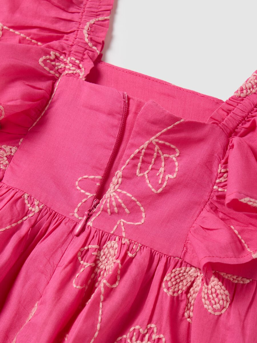 Pink pure cotton baby dress regular fit with frills and embroidery_3