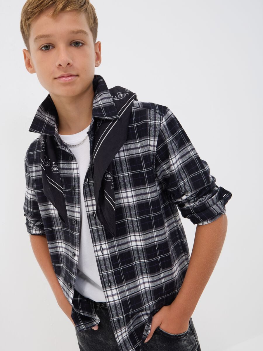 Black checked pure cotton regular-fit shirt for boys_0