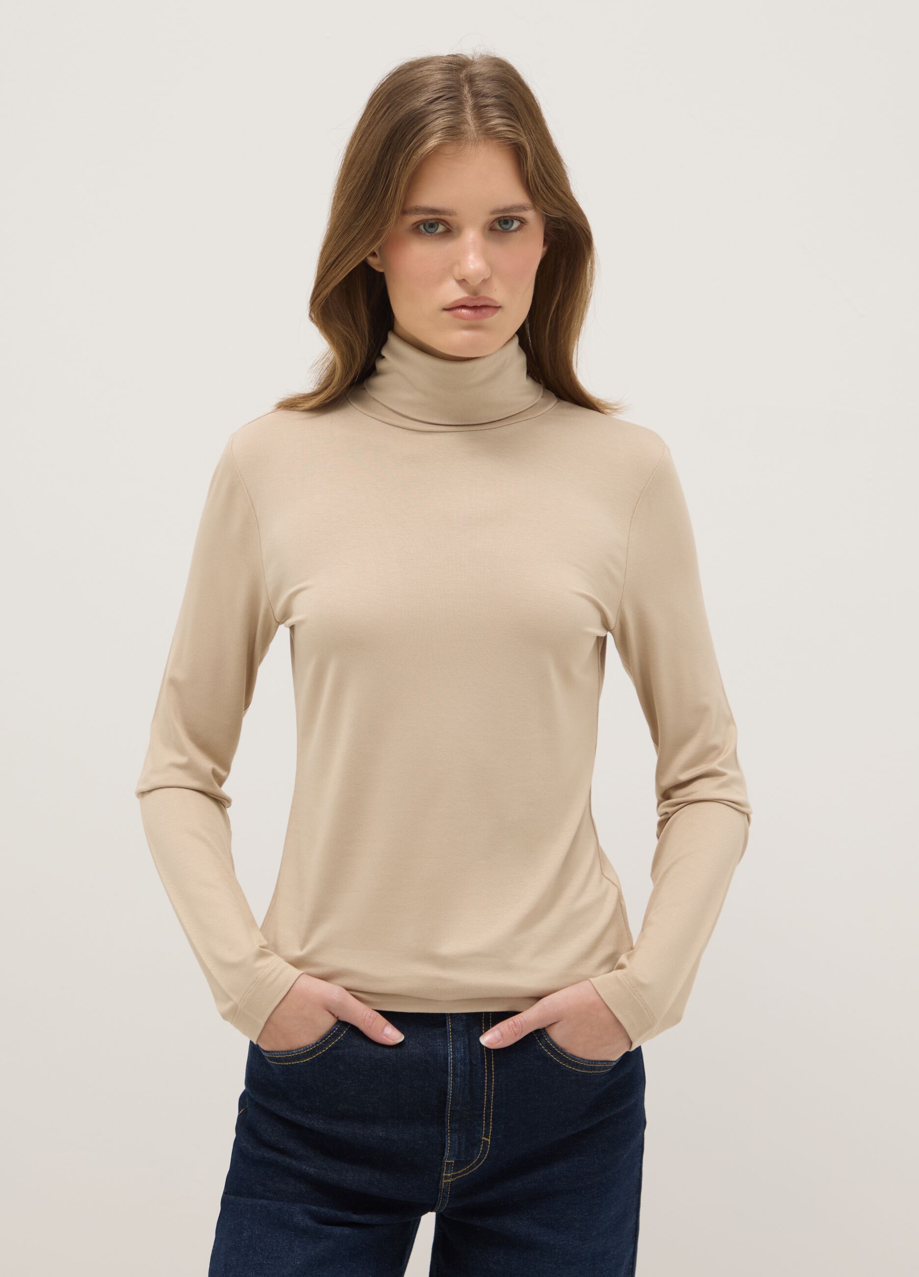 Beige Crew Neck Long Sleeve Regular Fit Sweater
