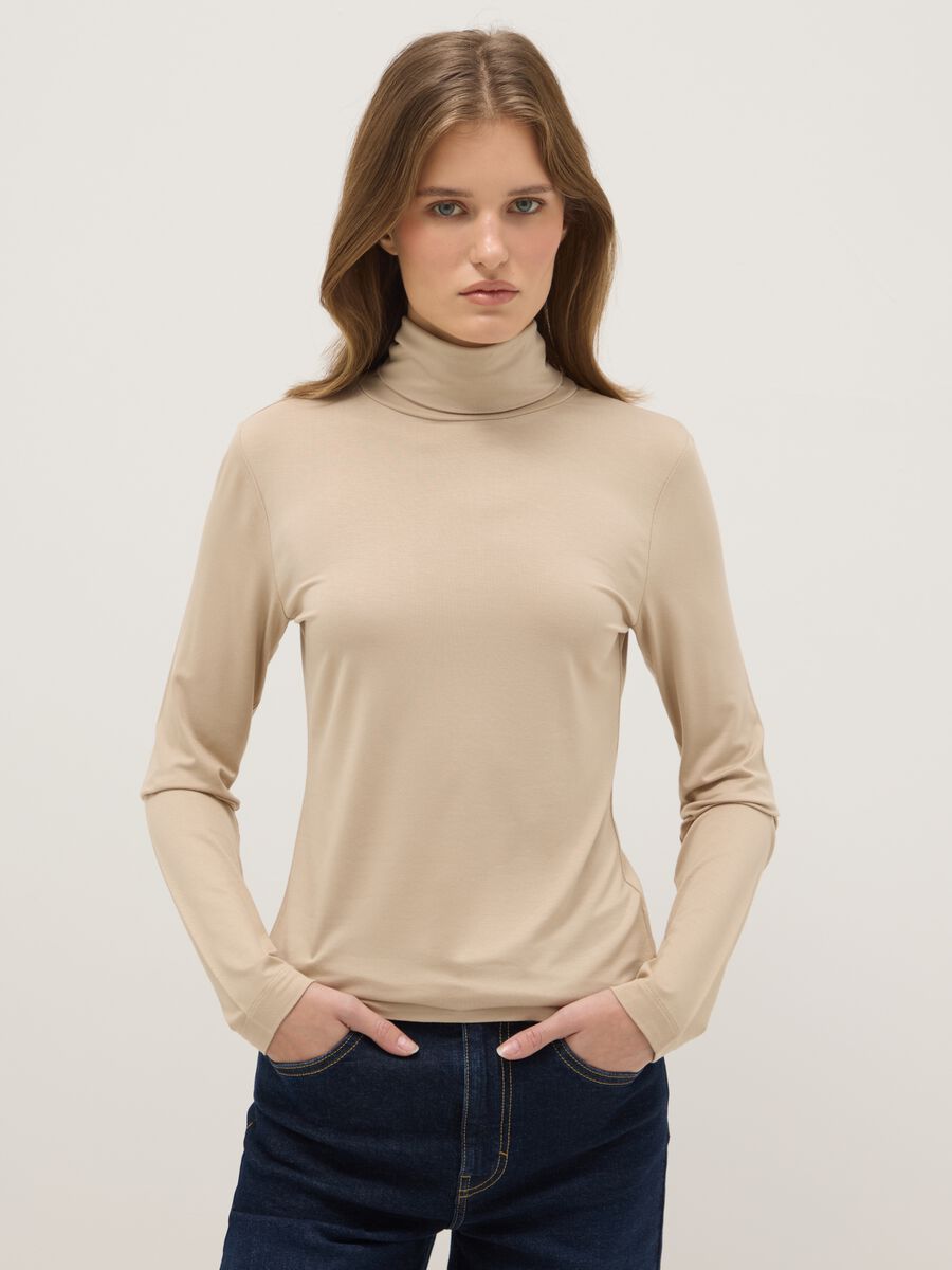 Beige Crew Neck Long Sleeve Regular Fit Sweater_0