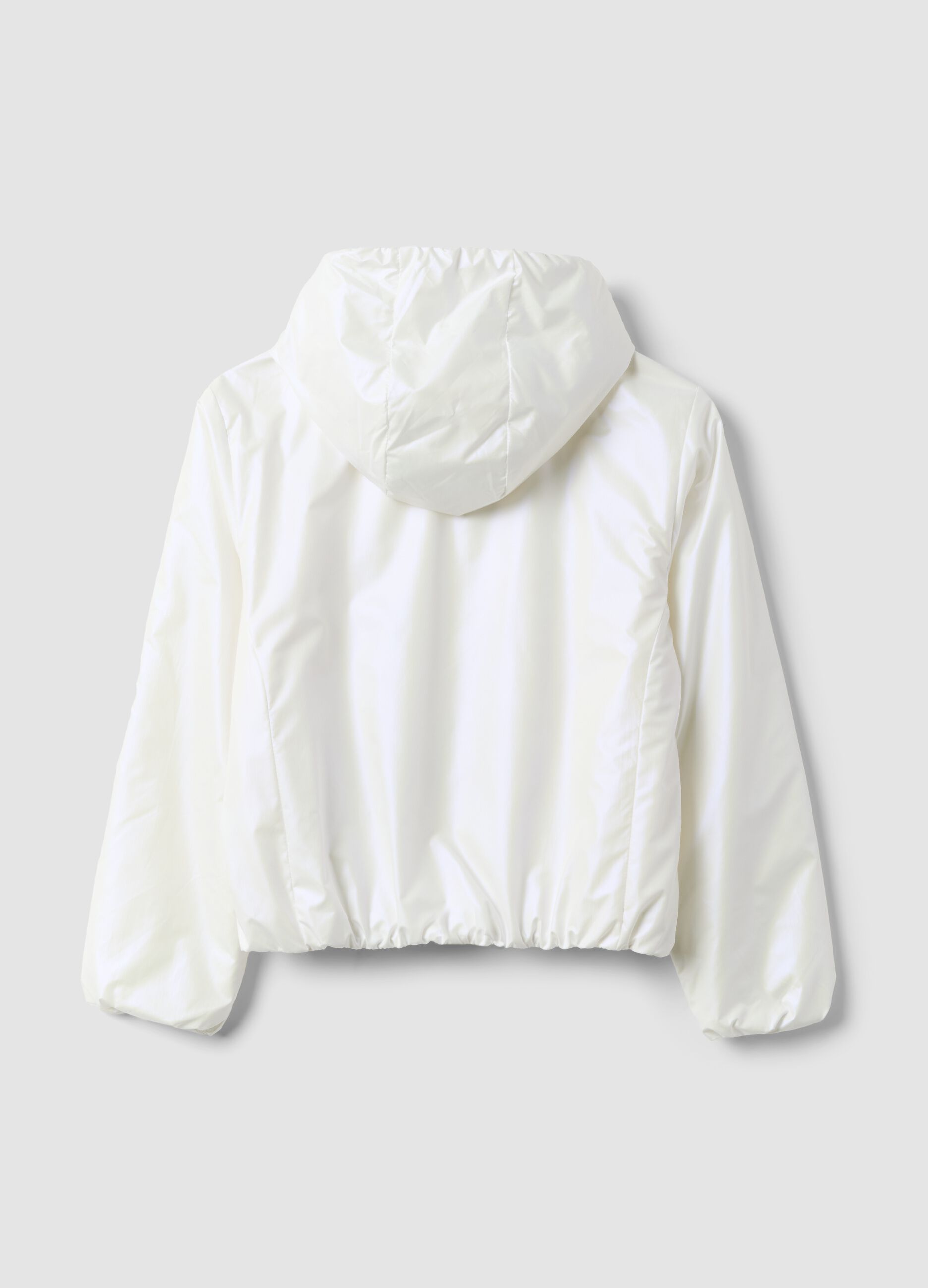 White hooded rain jacket with zip for girls