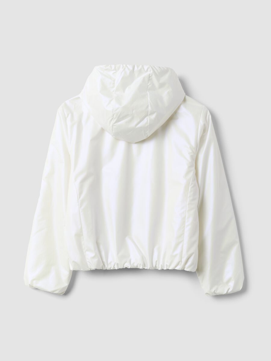 White hooded rain jacket with zip for girls_1