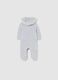 Grey newborn cotton blend playsuit with hood and embroidery_1