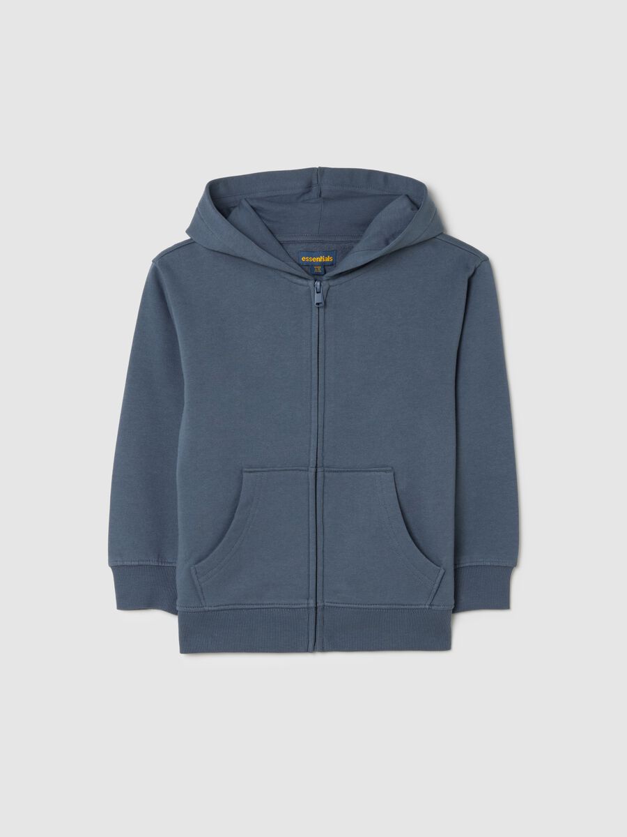 Felpa con cappuccio blu da bambino in puro cotone regular fit_0