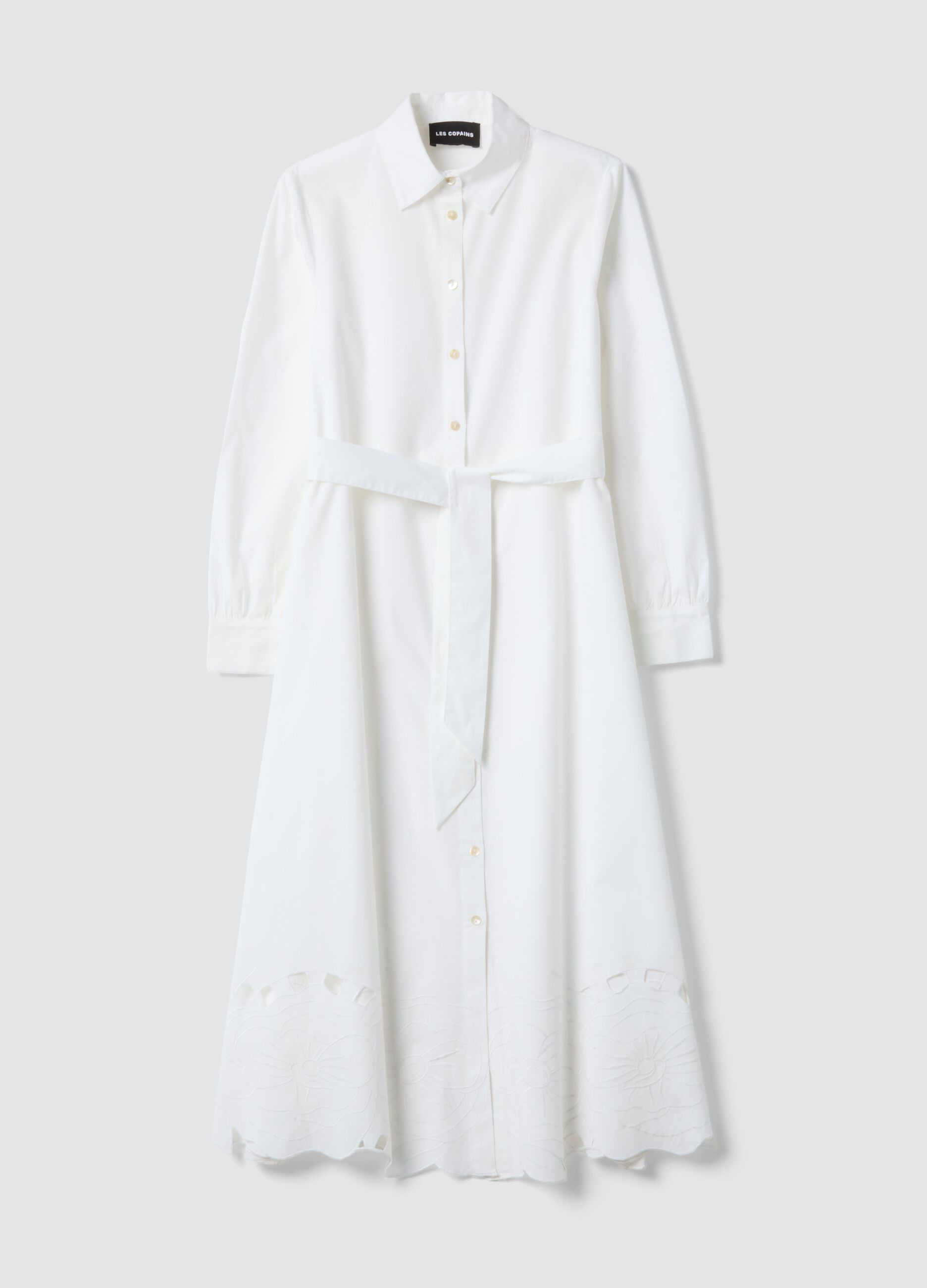 Abito lungo bianco in puro cotone regular fit con ricami