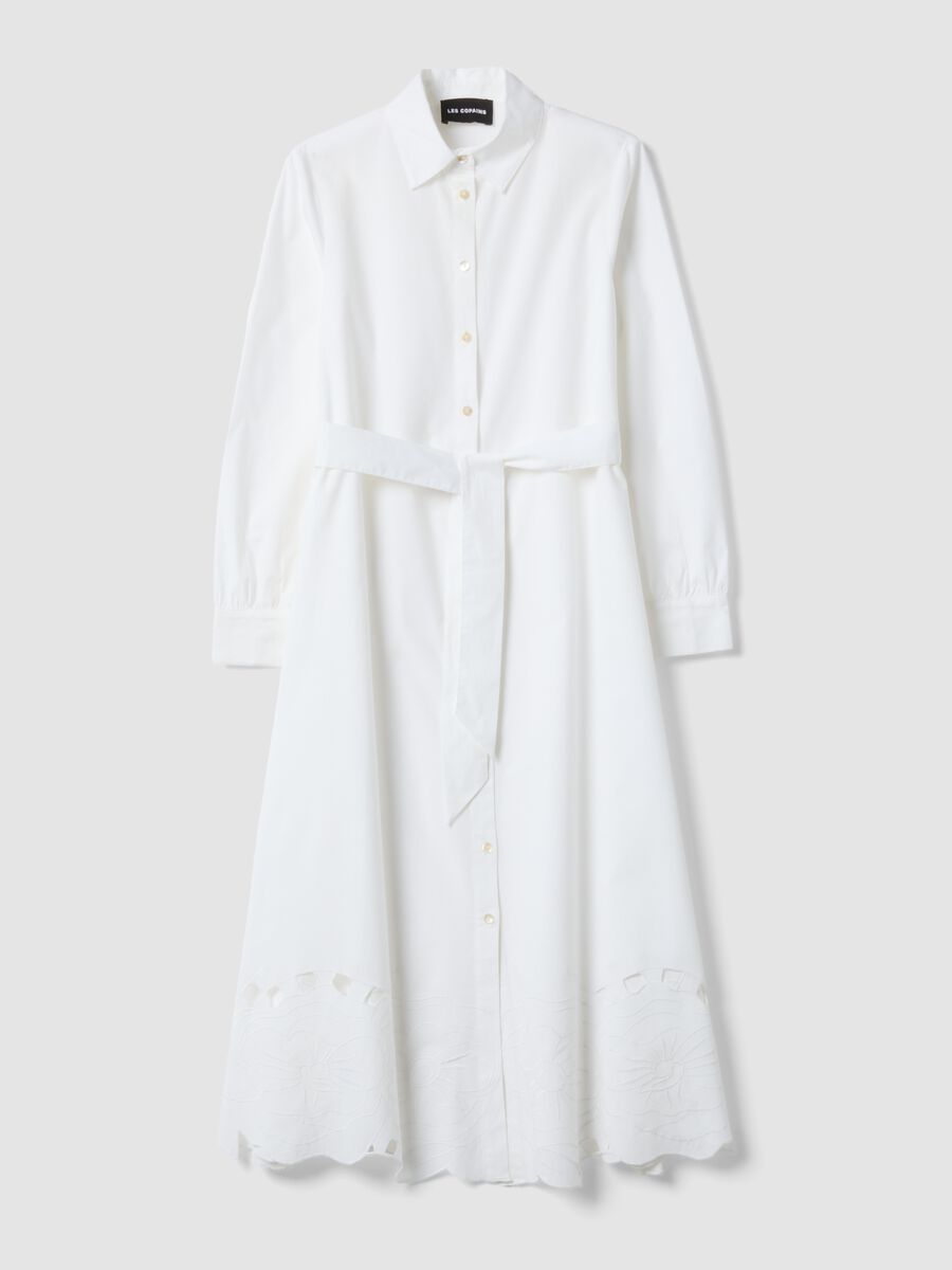 Abito lungo bianco in puro cotone regular fit con ricami_4