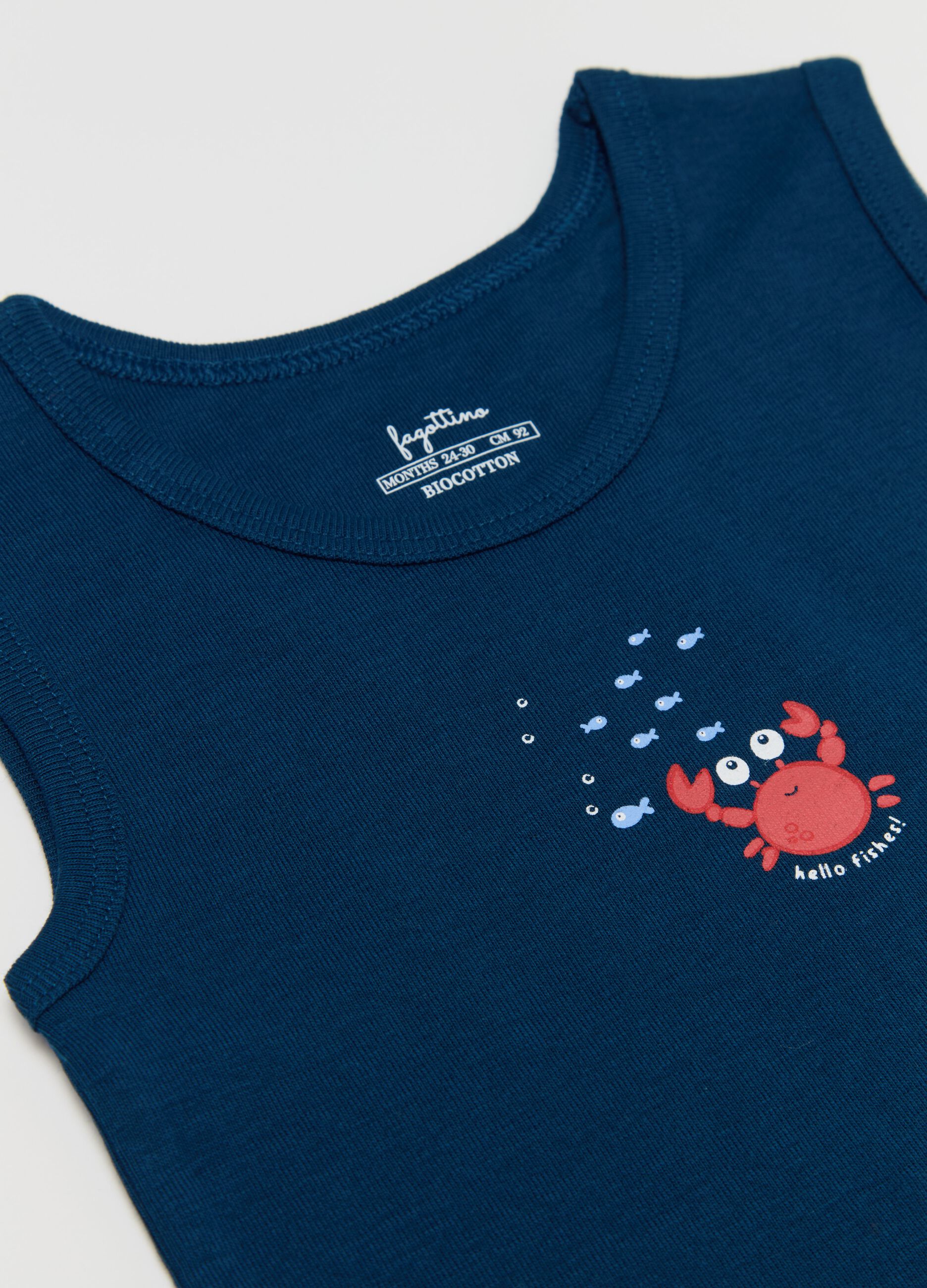 Two-pack racerback vests in organic cotton with fish print