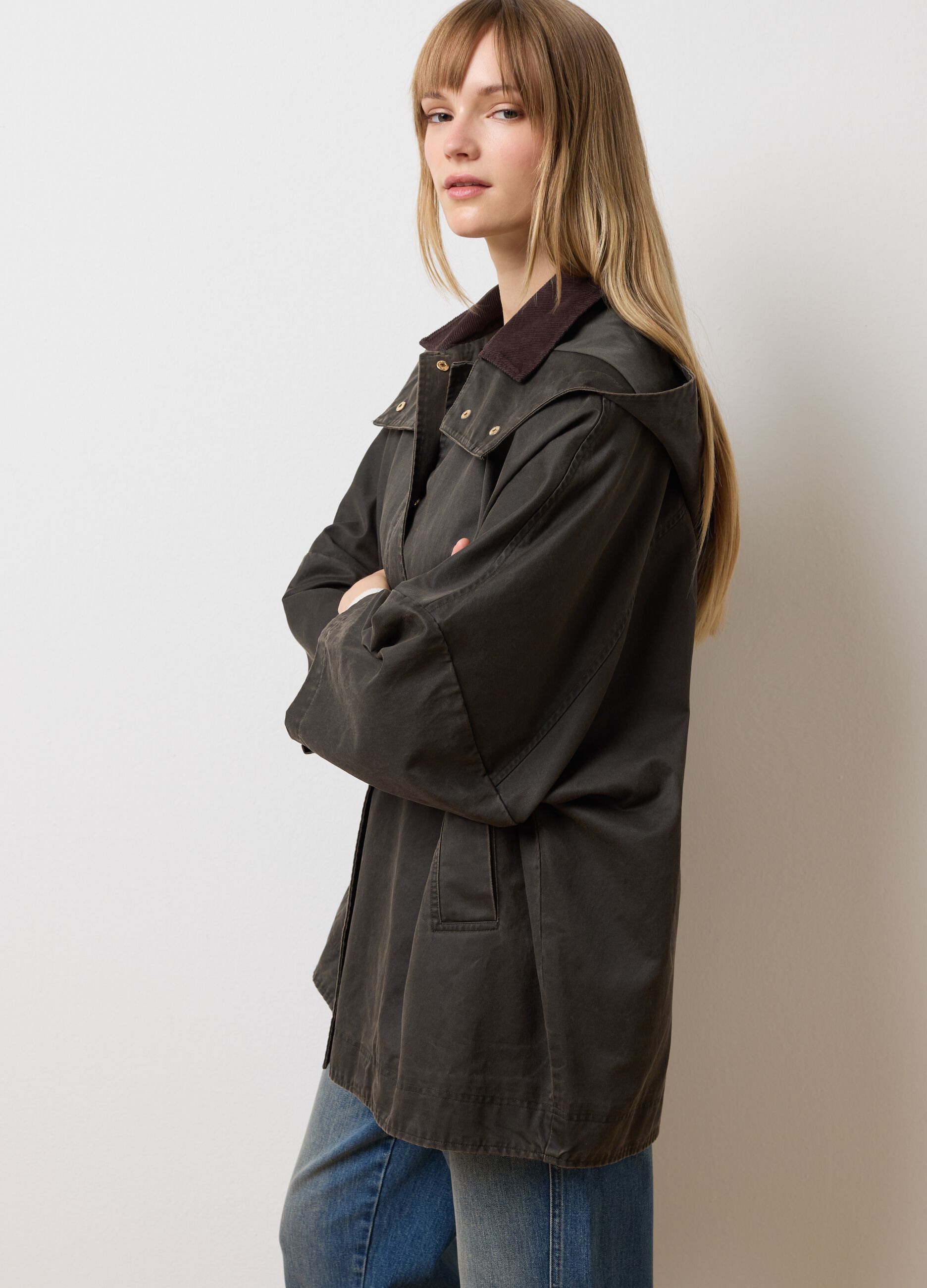 Over fit brown cotton blend jacket