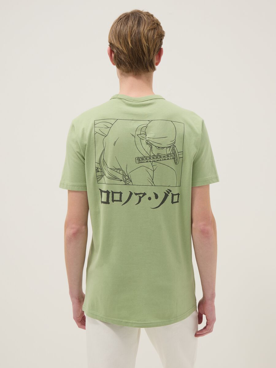 Green pure cotton T-shirt with One Piece print_2
