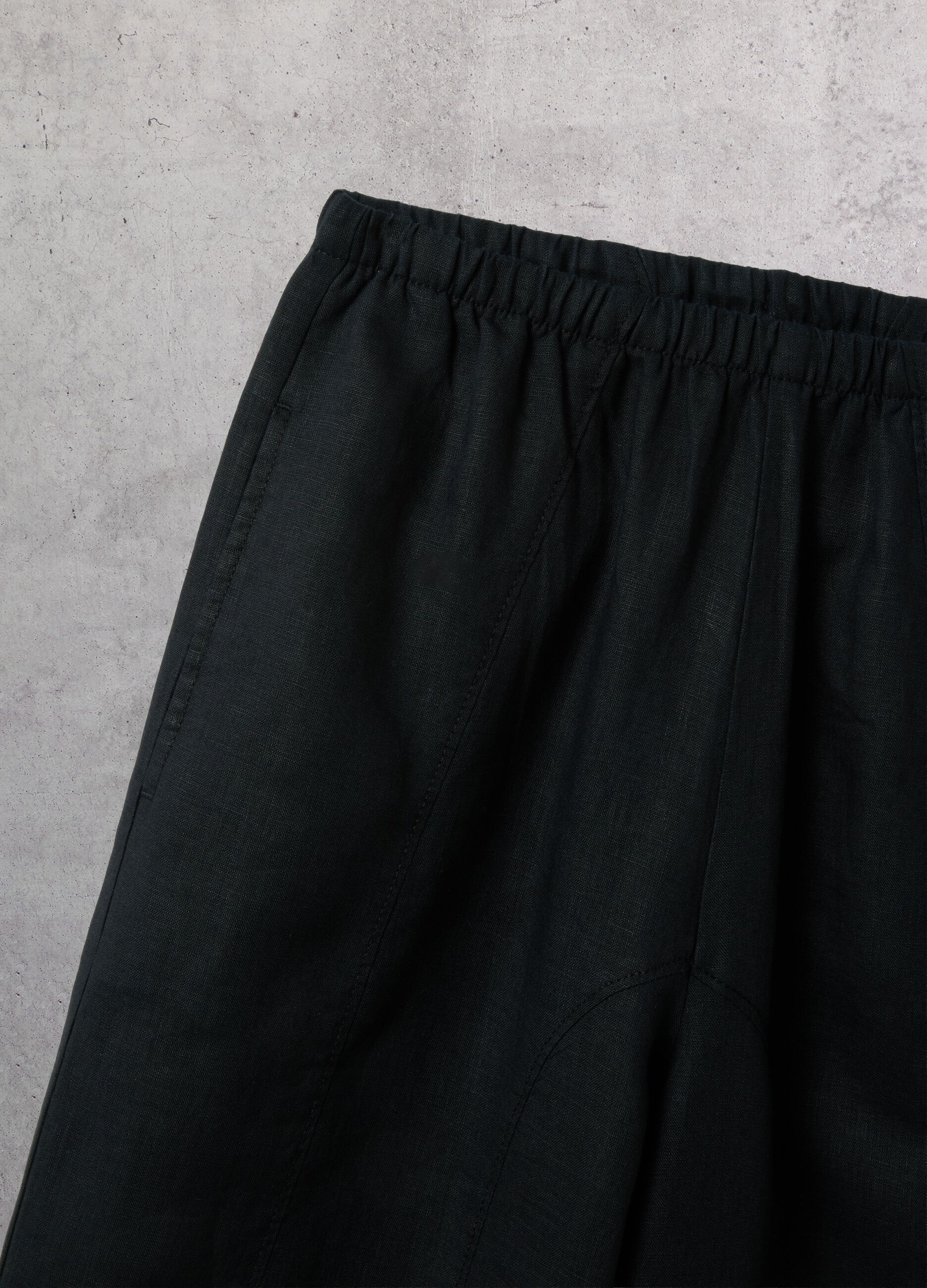 100% Linen Wide-Leg Trousers Black