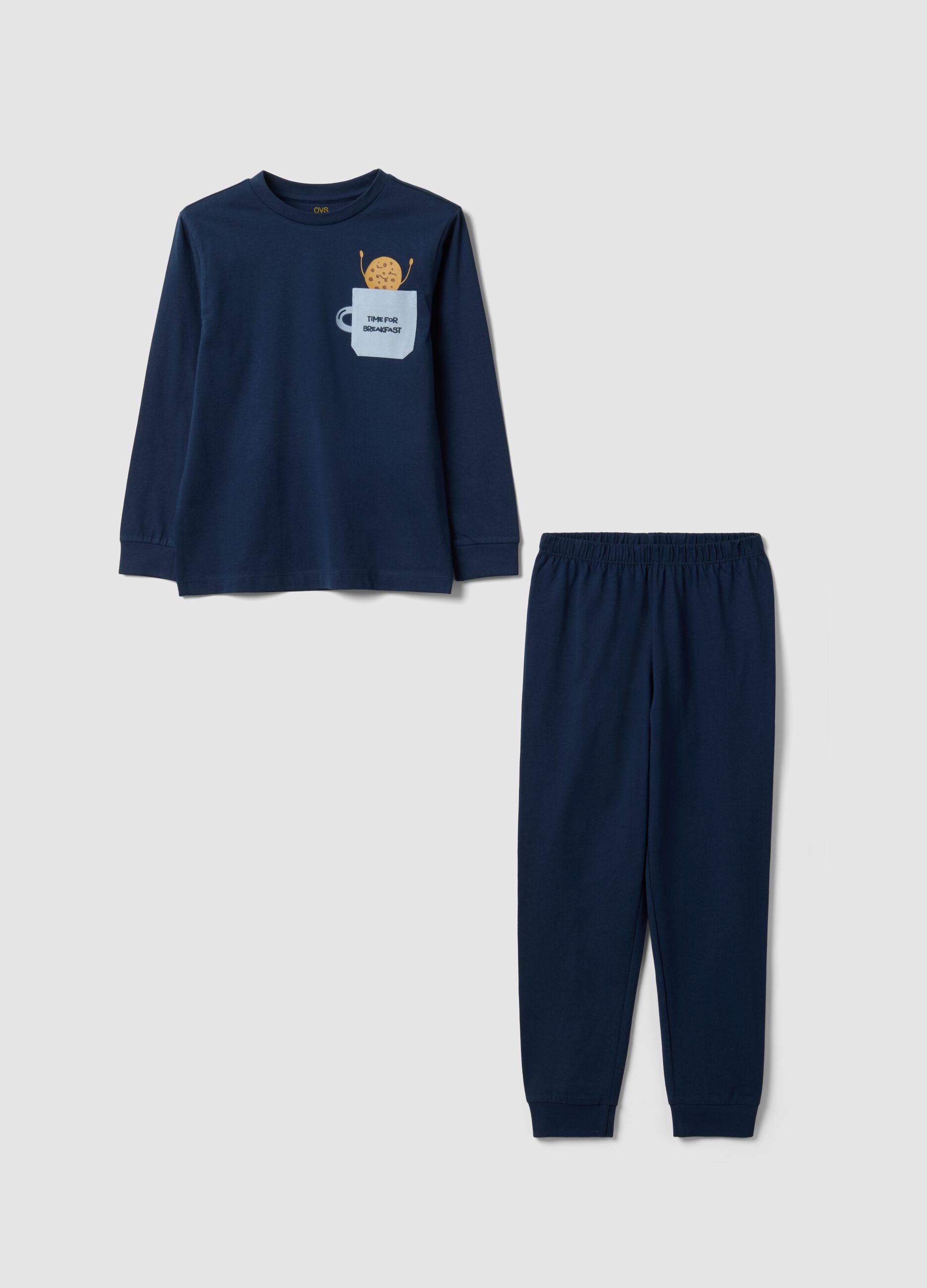 Blue pure organic cotton pyjamas with print for boys