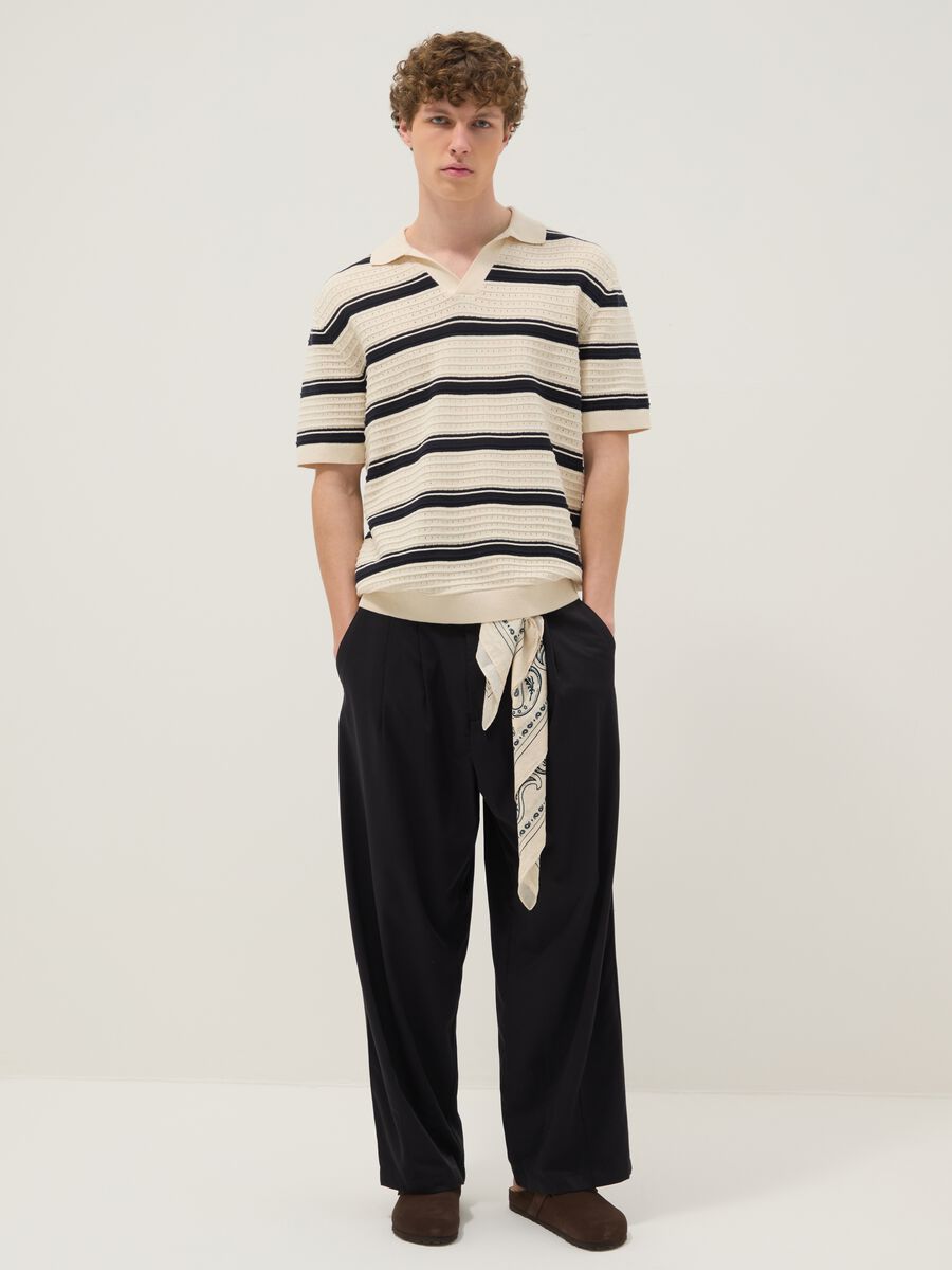 Polo beige a righe in puro cotone con colletto classico oversize fit_2