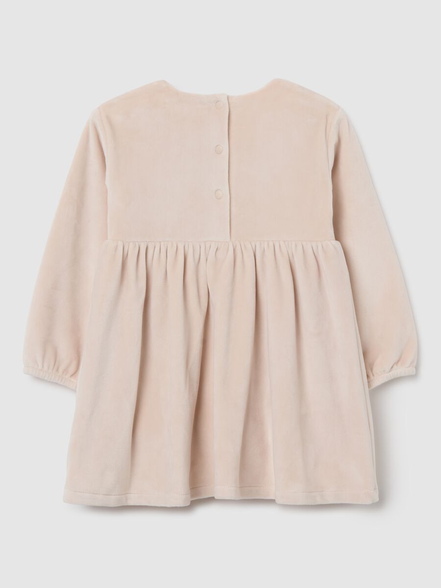 Beige velour dress with embroidered collar_1