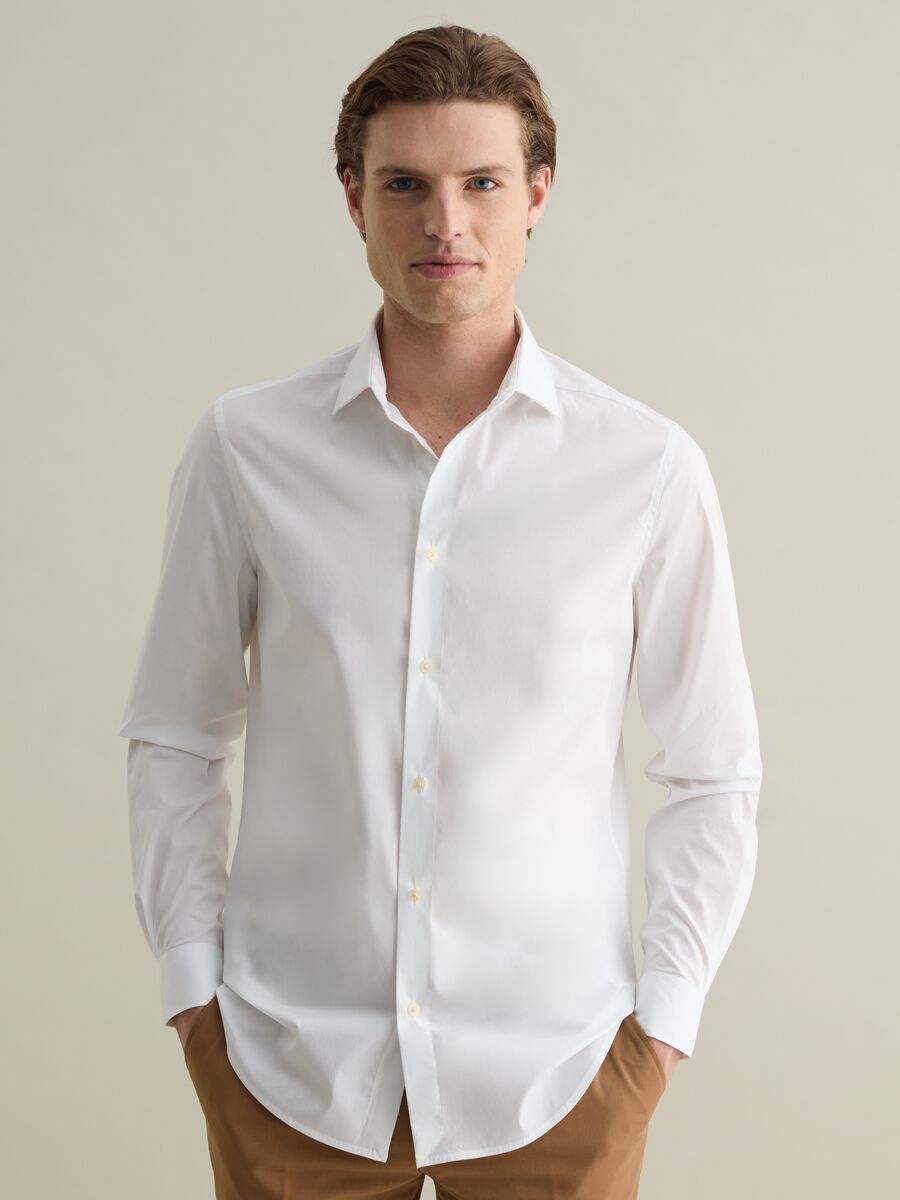 Solid colour stretch slim-fit shirt_0