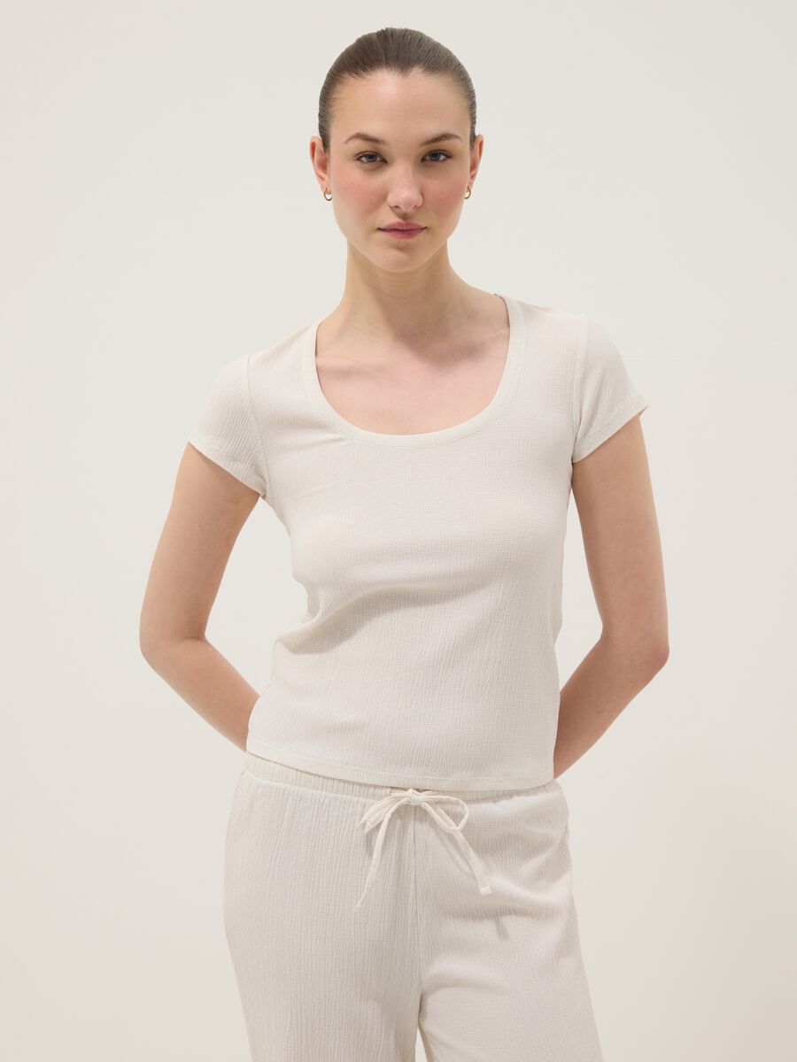 White short-sleeved stretch T-shirt_1