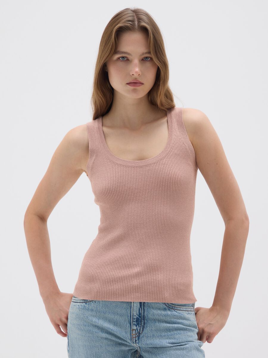 Women's pink stretch fabric tank top_1