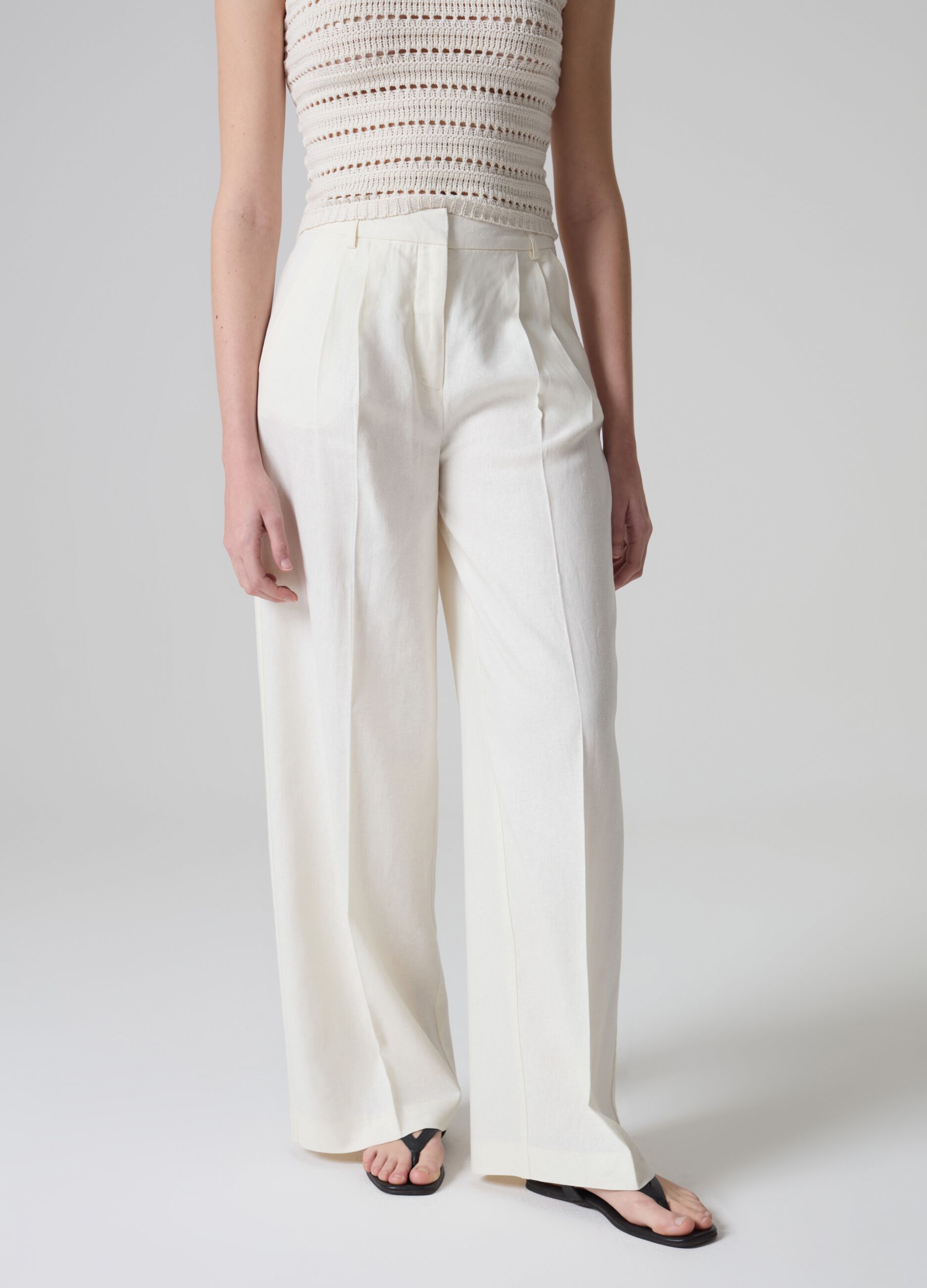 Pantaloni ampi in lino e viscosa PIOMBO