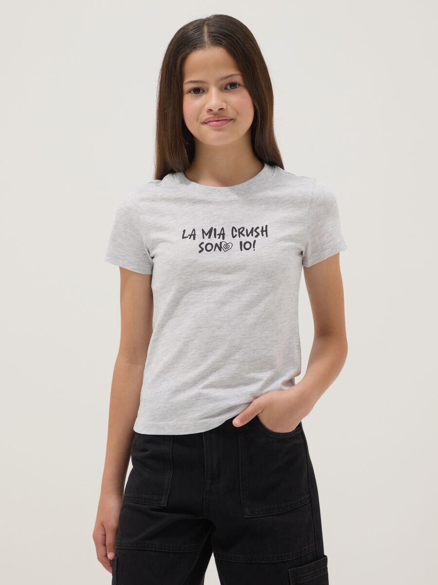 Girls&rsquo; grey organic cotton short-sleeve T-shirt, regular fit_0