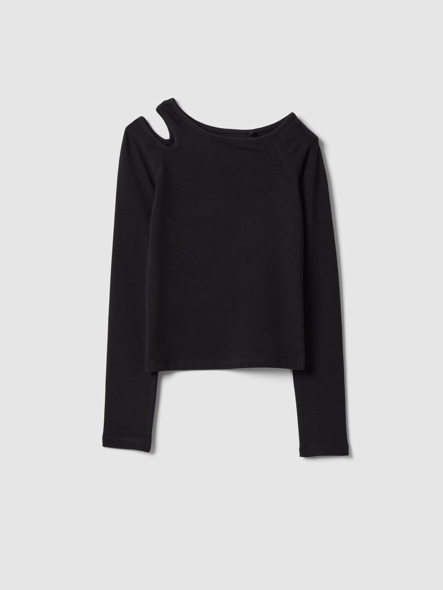 Maglia in misto cotone nera da ragazza slim fit con scollo a barca_0