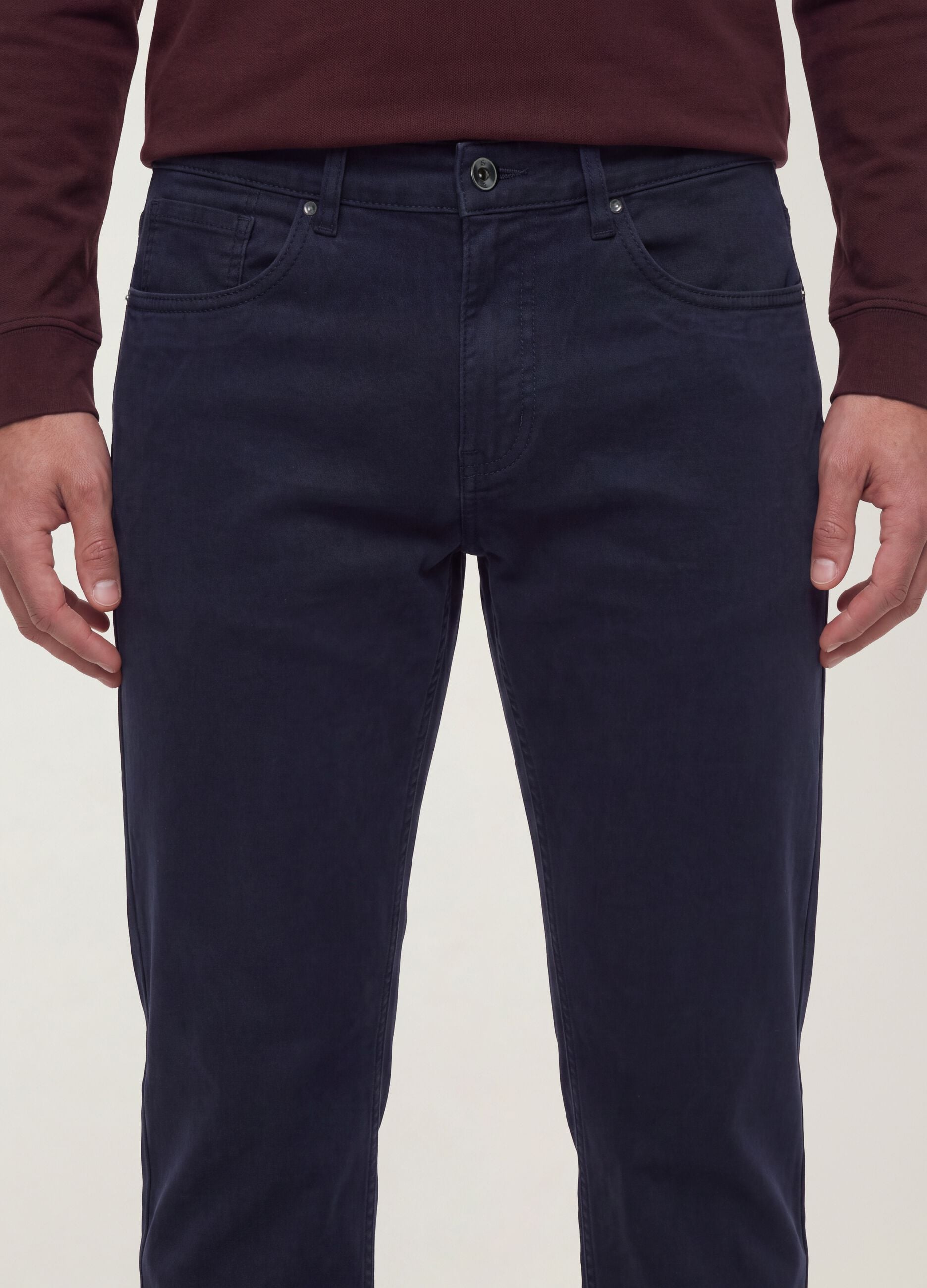 Blue regular-fit stretch cotton twill trousers