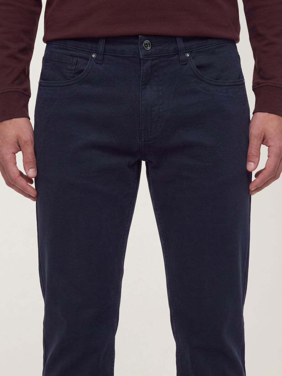 Blue regular-fit stretch cotton twill trousers_2