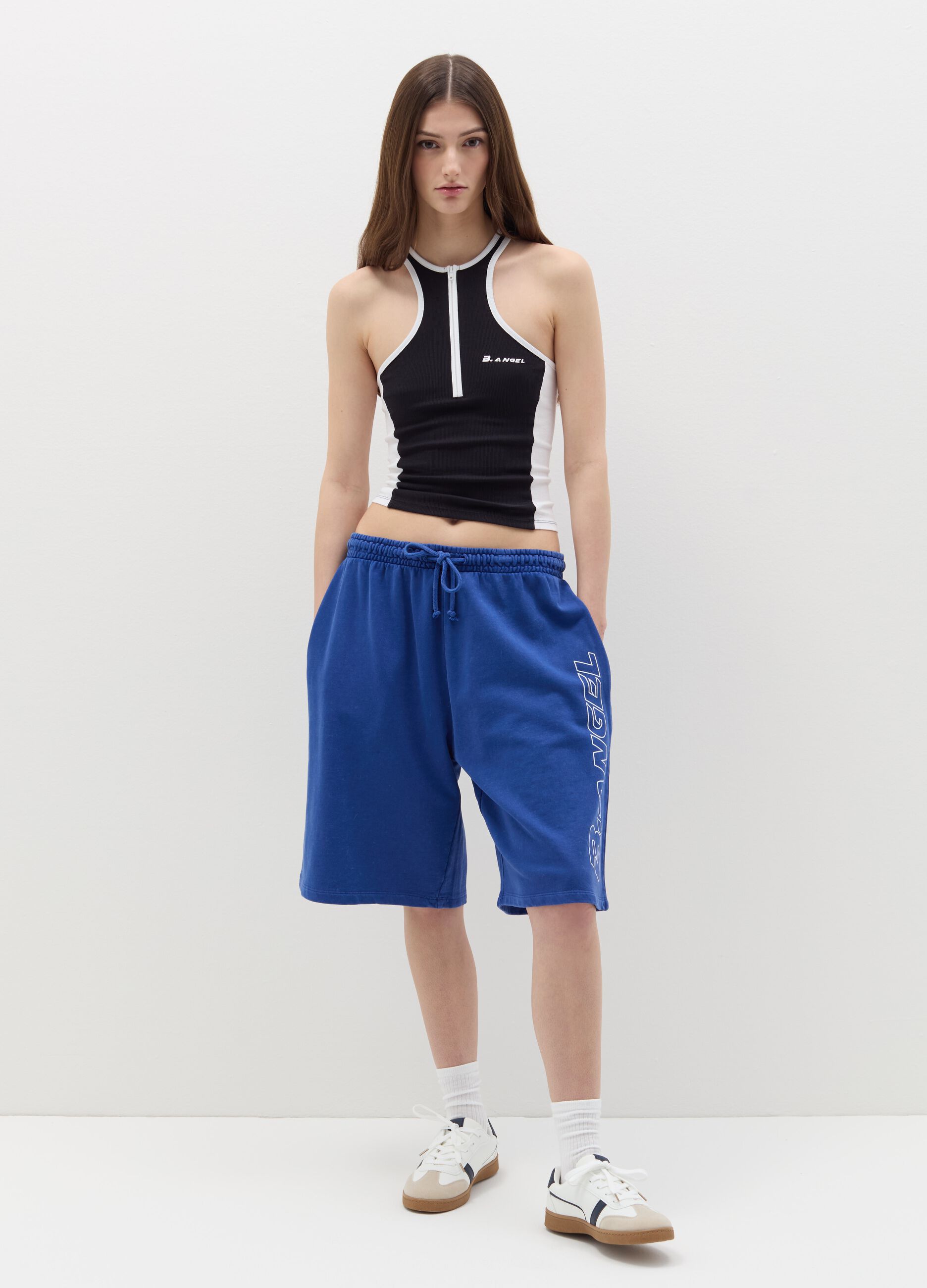 B.ANGEL X THE SEA BEYOND cropped tank top with zip