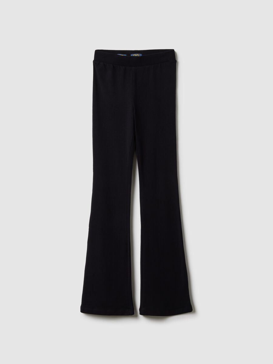 Leggings flare in cotone elasticizzato nero da ragazza_0