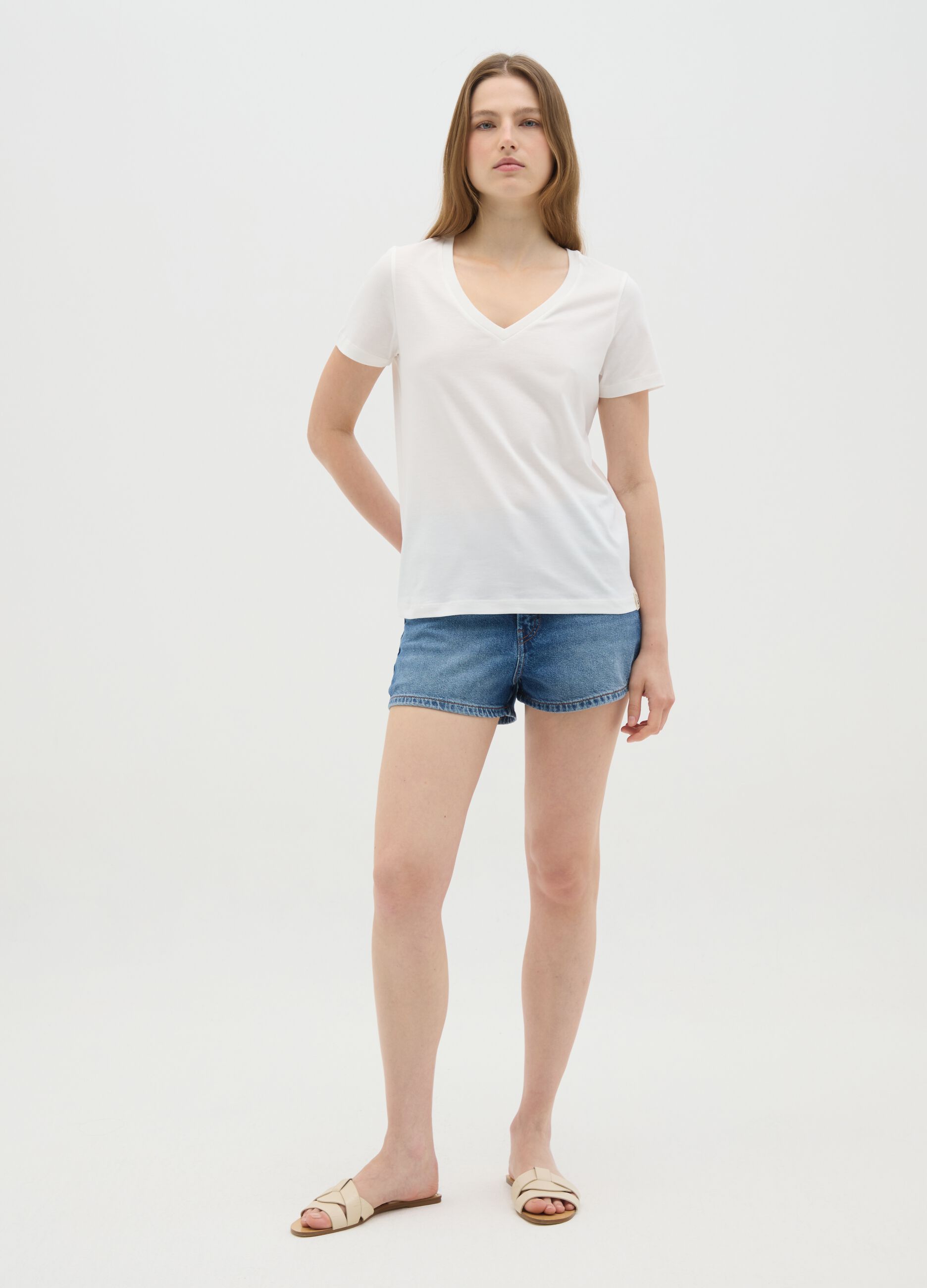Women's regular fit pure cotton denim shorts