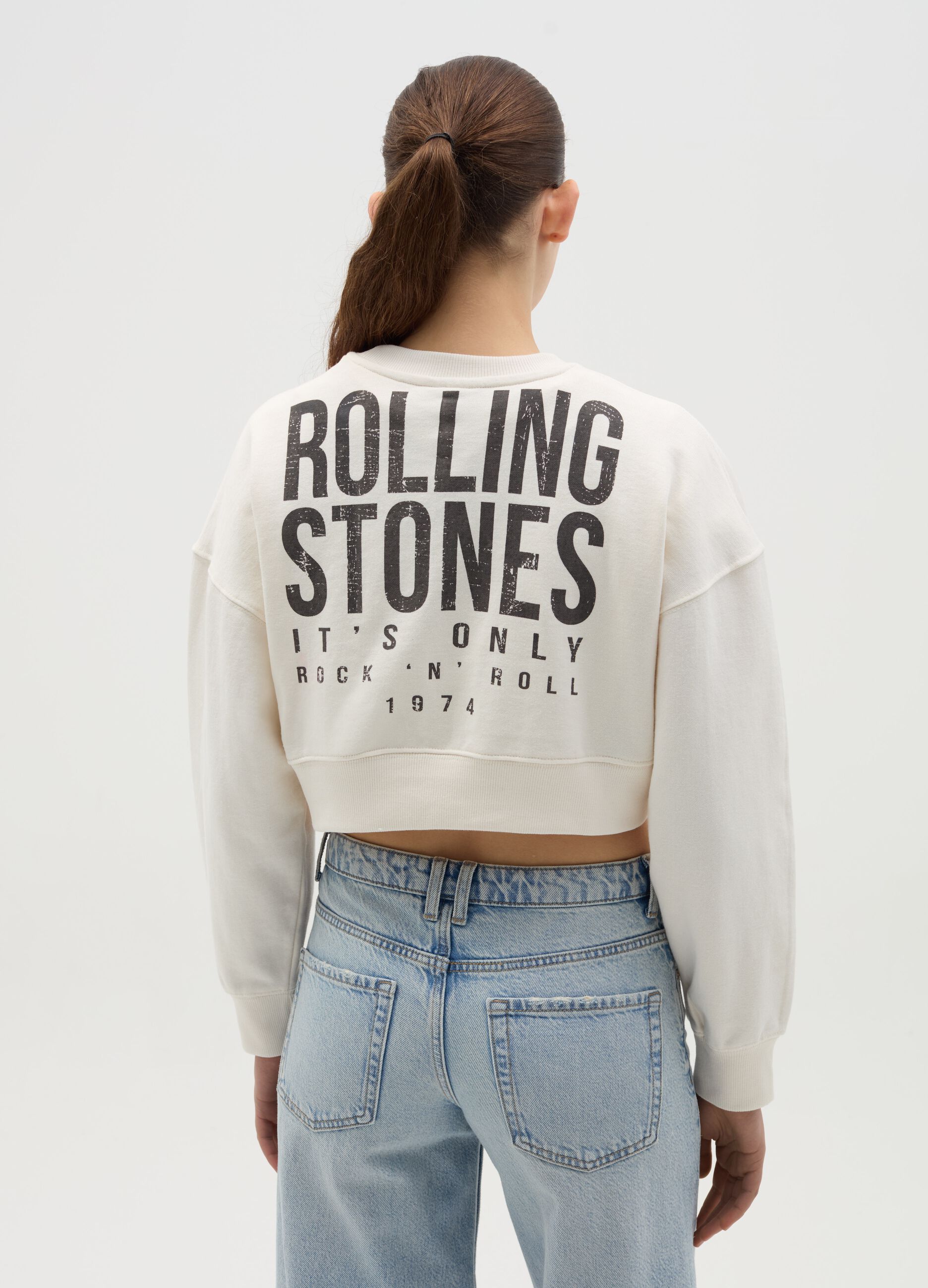 Crop sweatshirt with Rolling Stones print