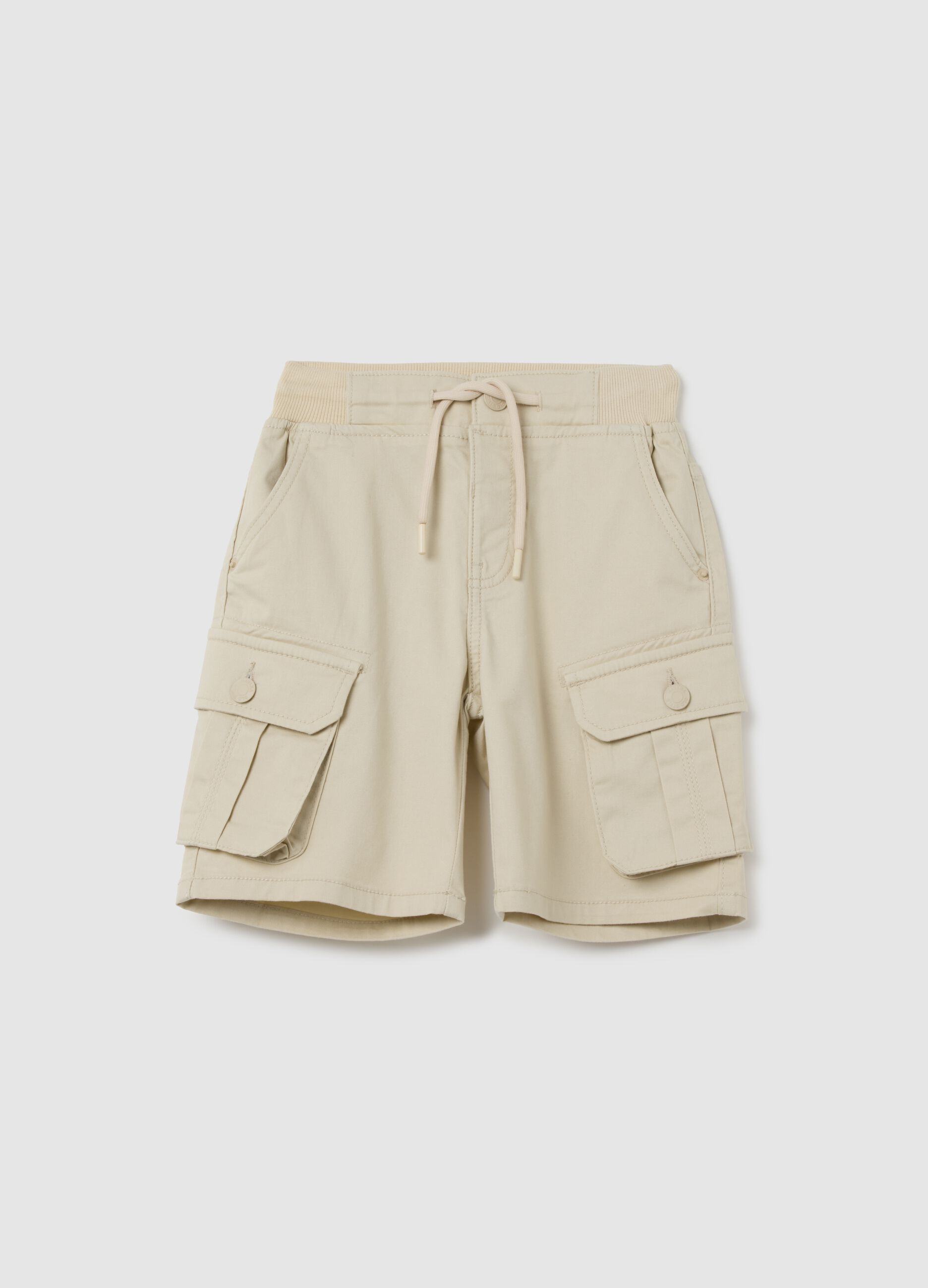 Short da bambino in cotone elasticizzato beige regular fit con tasche laterali