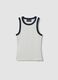 White stretch viscose tank top with blue detailing, regular fit_4