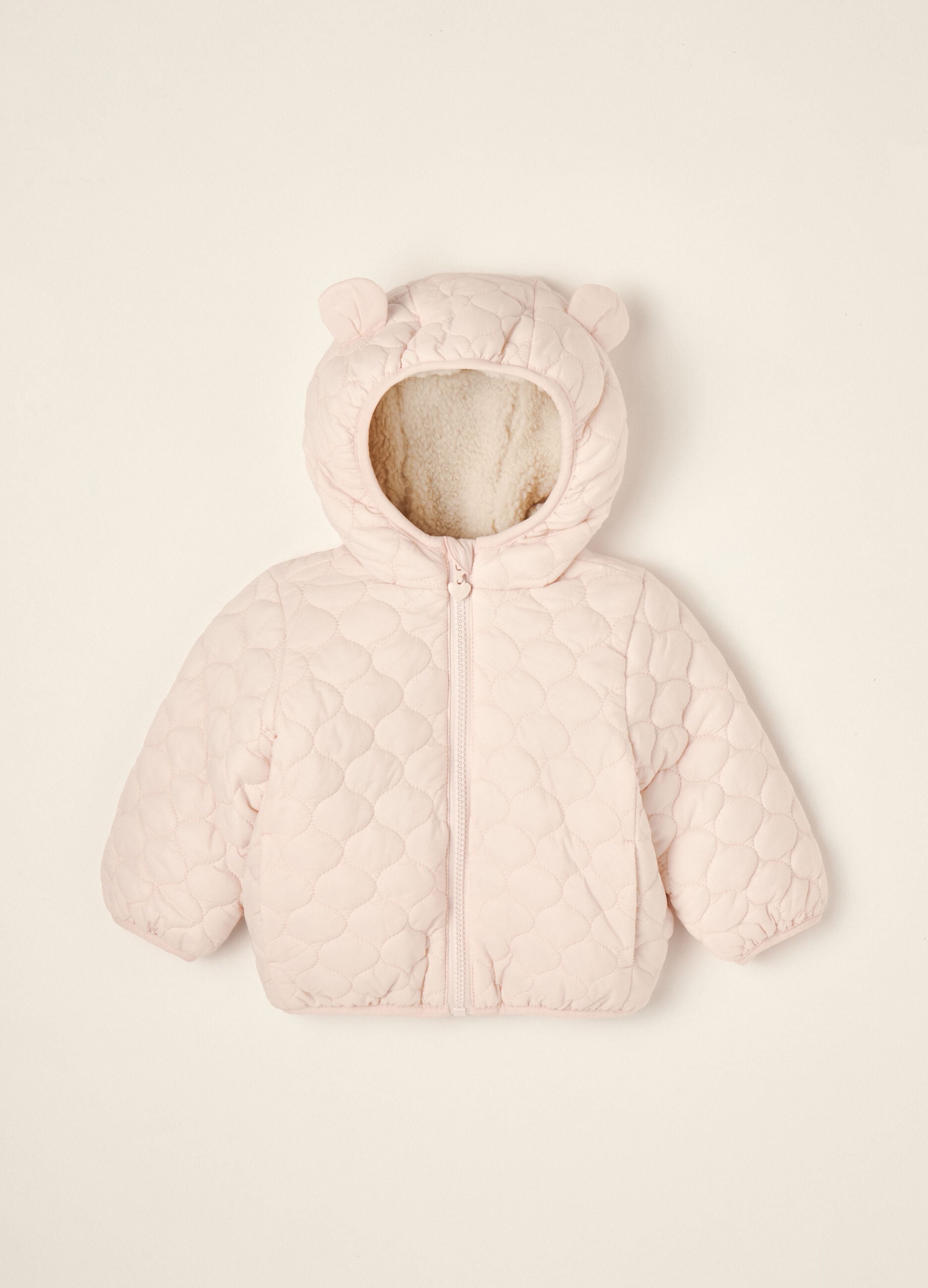 Pink quilted hooded jacket with little ears