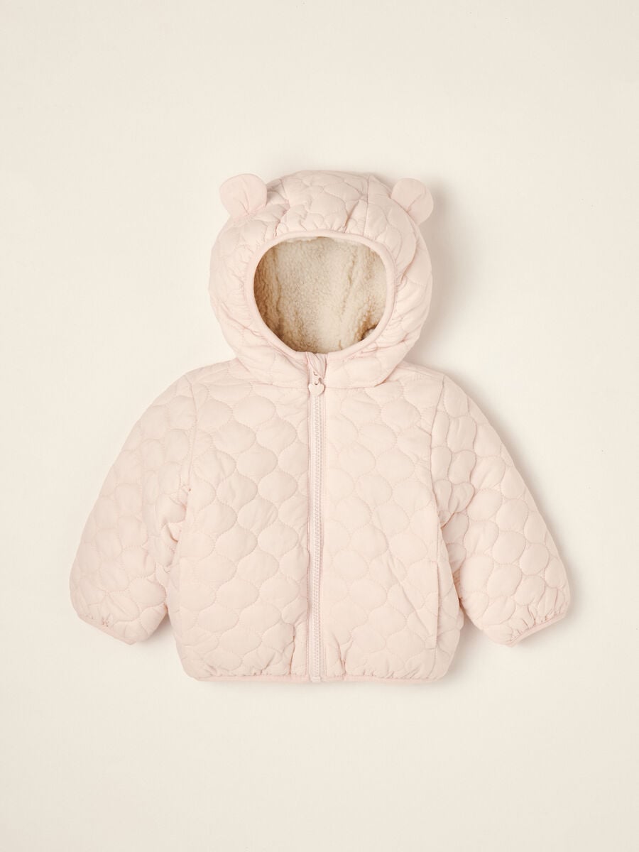 Pink quilted hooded jacket with little ears_0