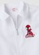 White nursery apron for boys with zip and Spidey embroidery_3