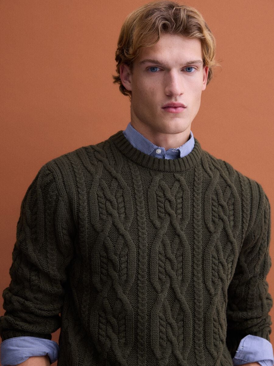 Maglia verde in misto lana jacquard regular fit_0