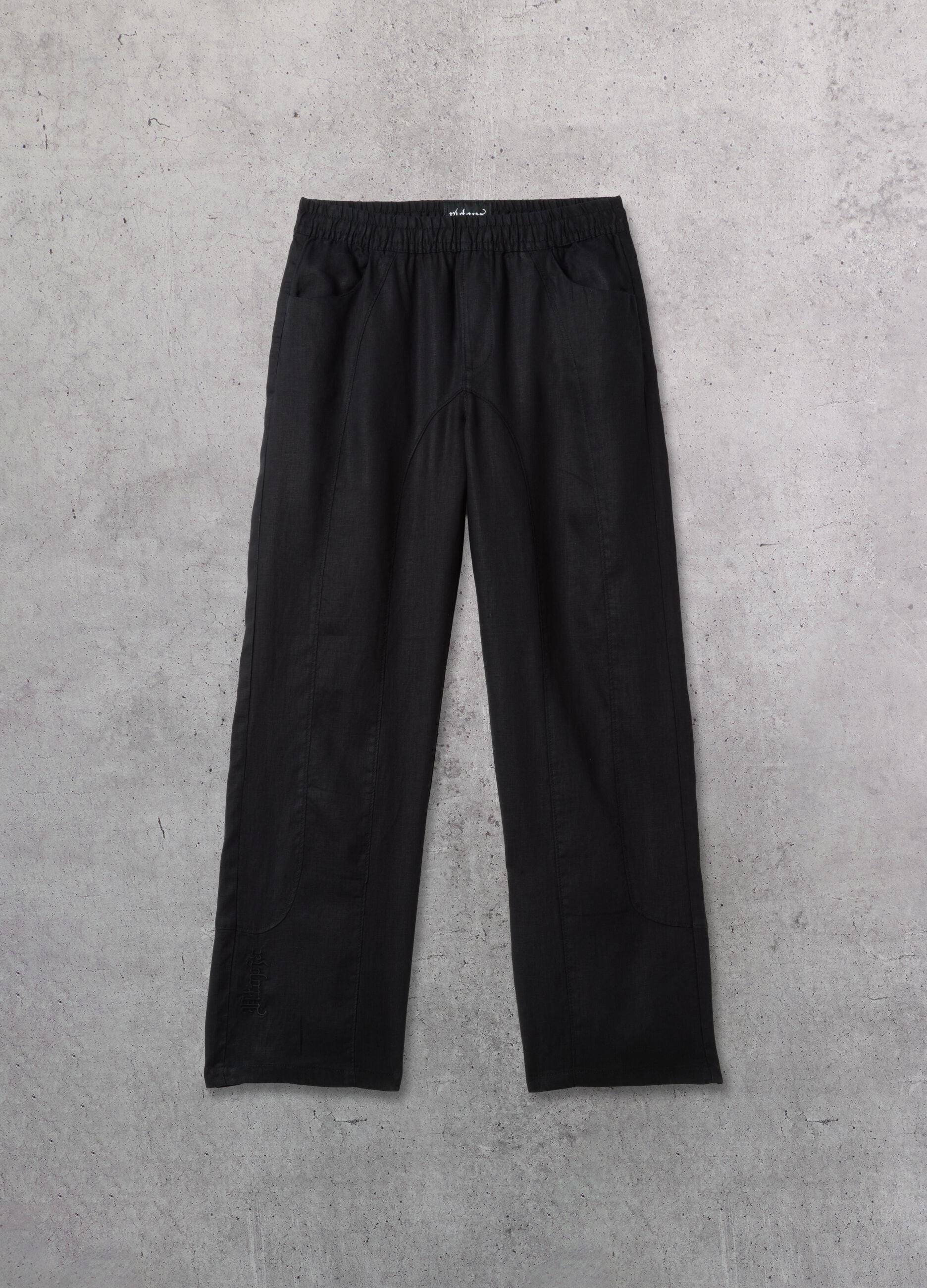 100% Linen Wide Leg Pants Black