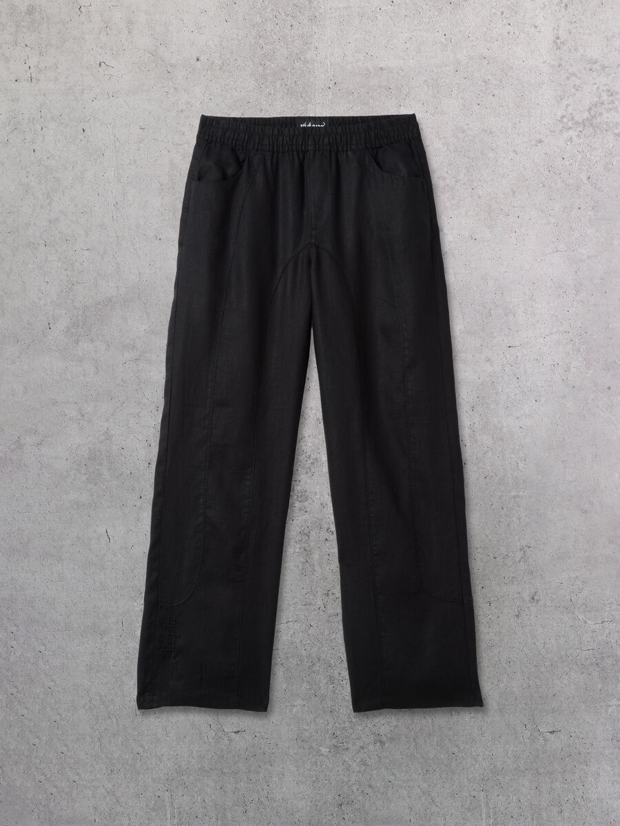 100% Linen Wide Leg Pants Black_0