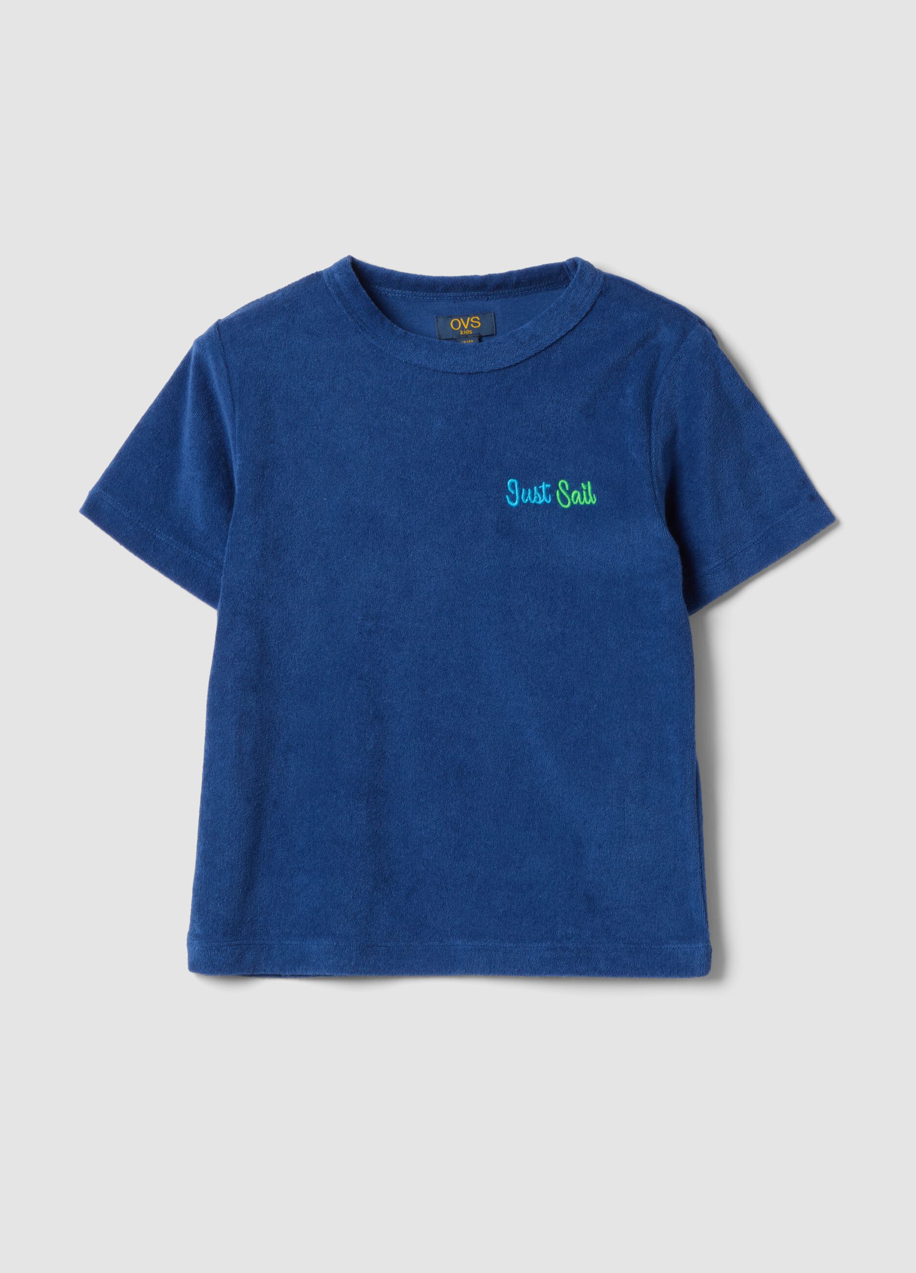 Blue short-sleeve cotton-blend T-shirt