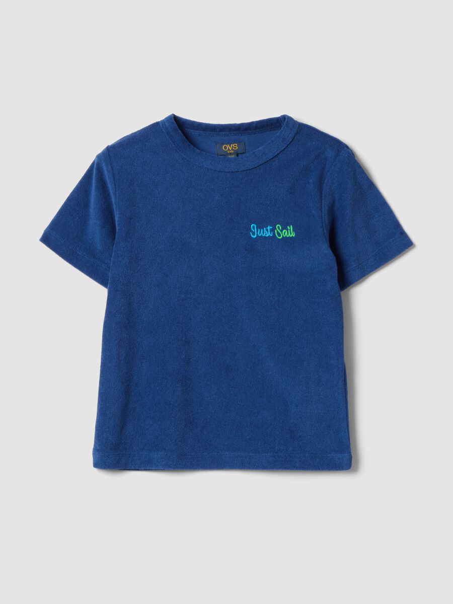 Blue short-sleeve cotton-blend T-shirt_0