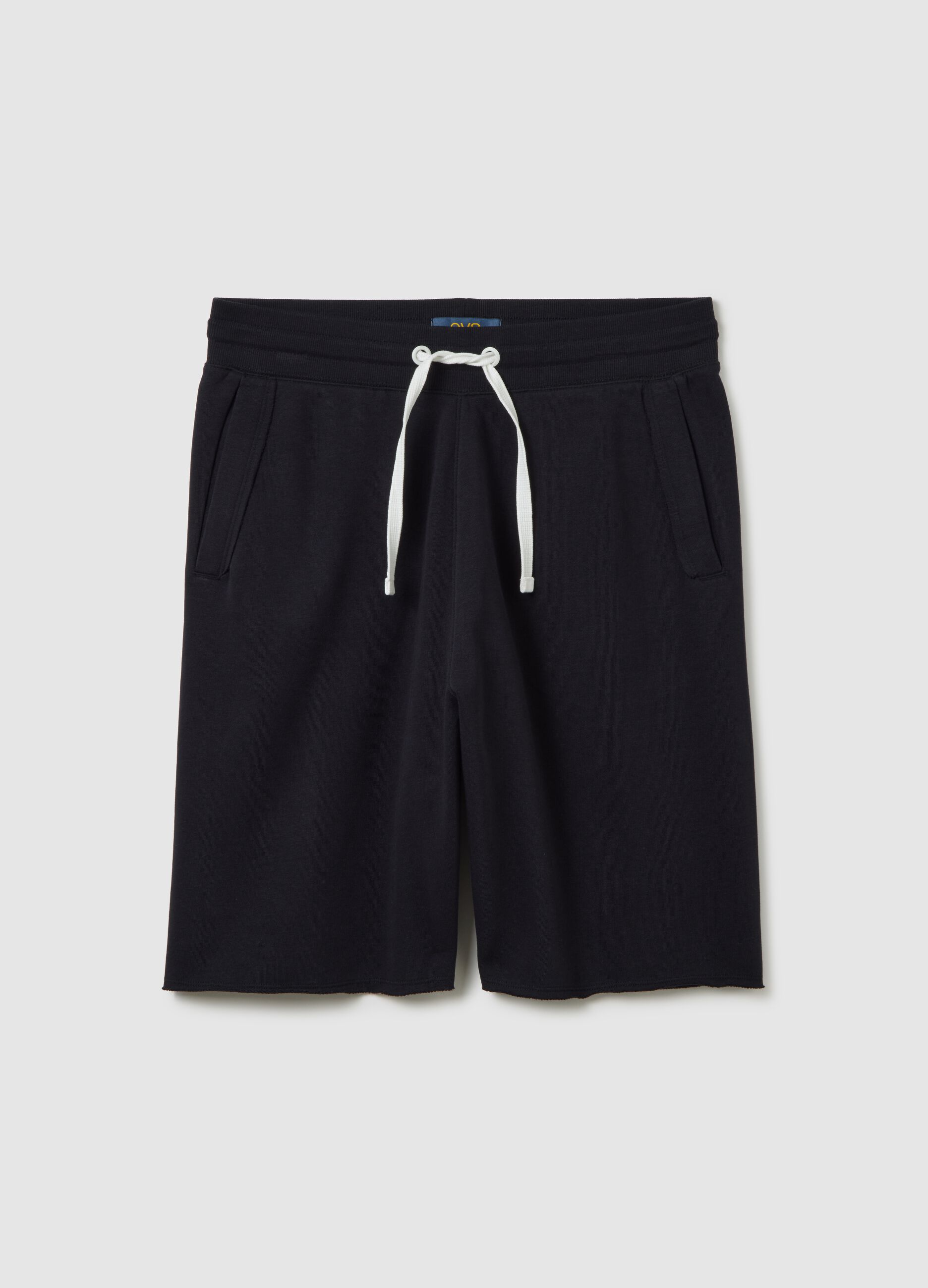 Men's regular fit adjustable black stretch cotton shorts
