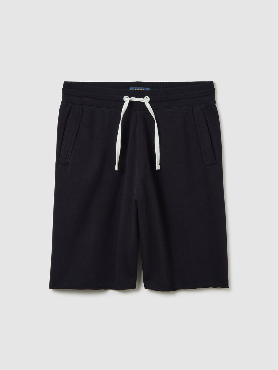 Men's regular fit adjustable black stretch cotton shorts_4