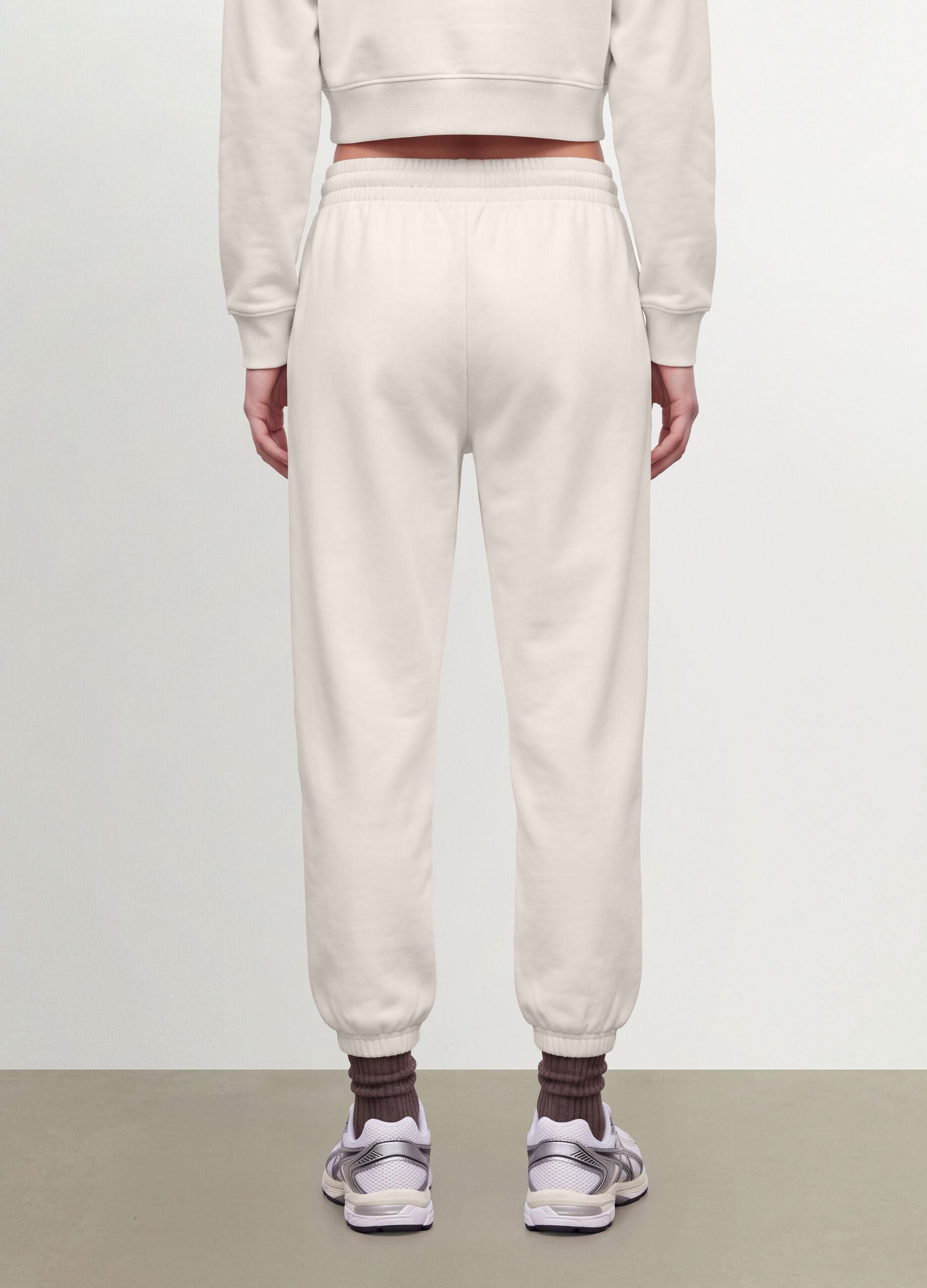 White cotton-blend joggers with elasticated waistband, regular fit