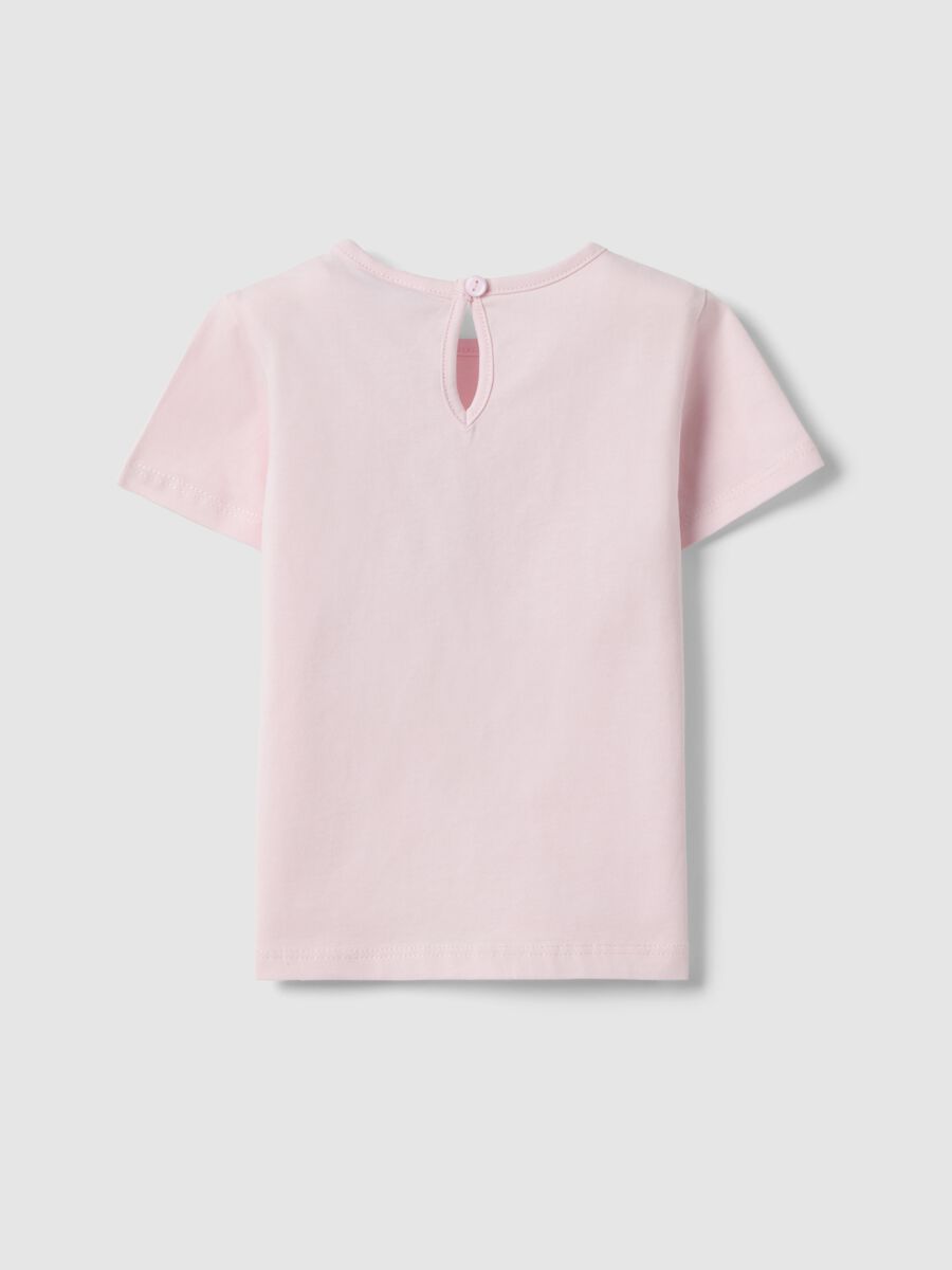 Pink pure cotton regular fit girl's T-shirt with teddy bear_1