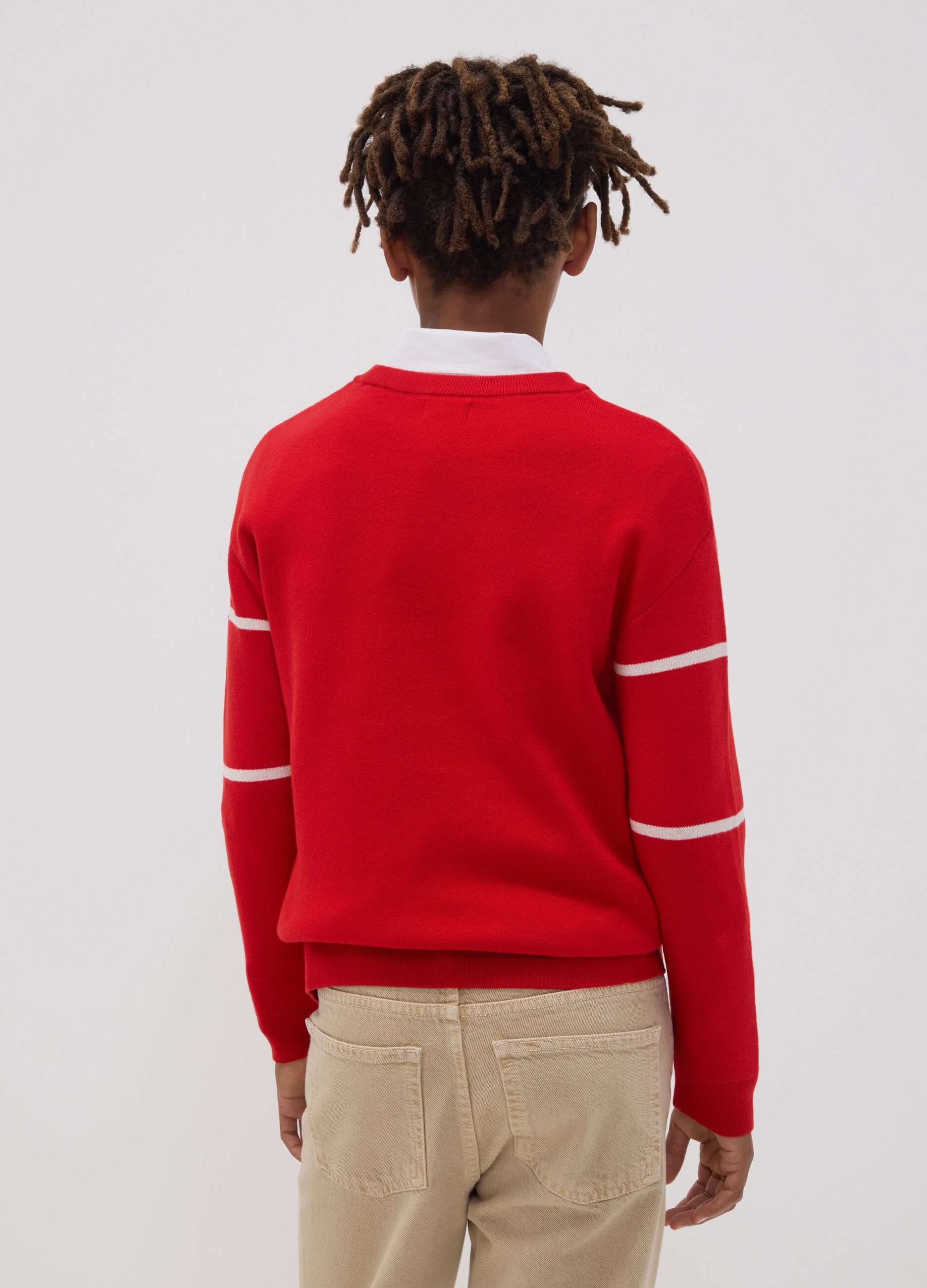 Maglione rosso in misto cotone jacquard girocollo