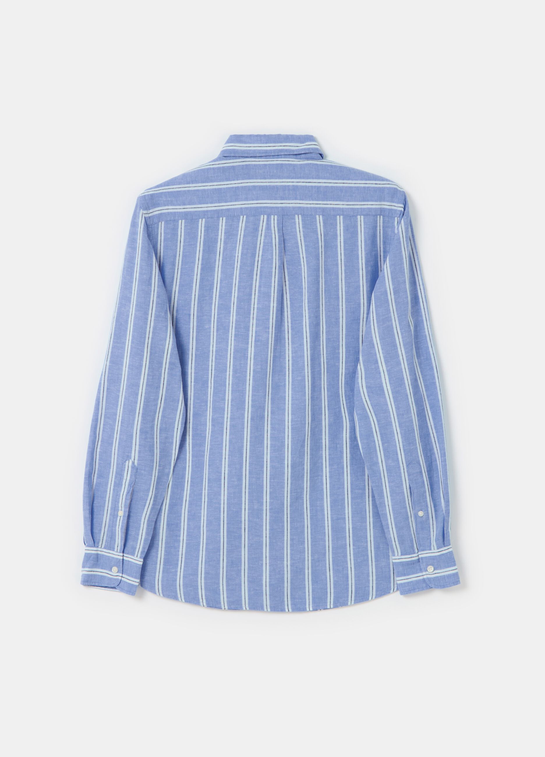 Regular-fit shirt in striped cotton and linen