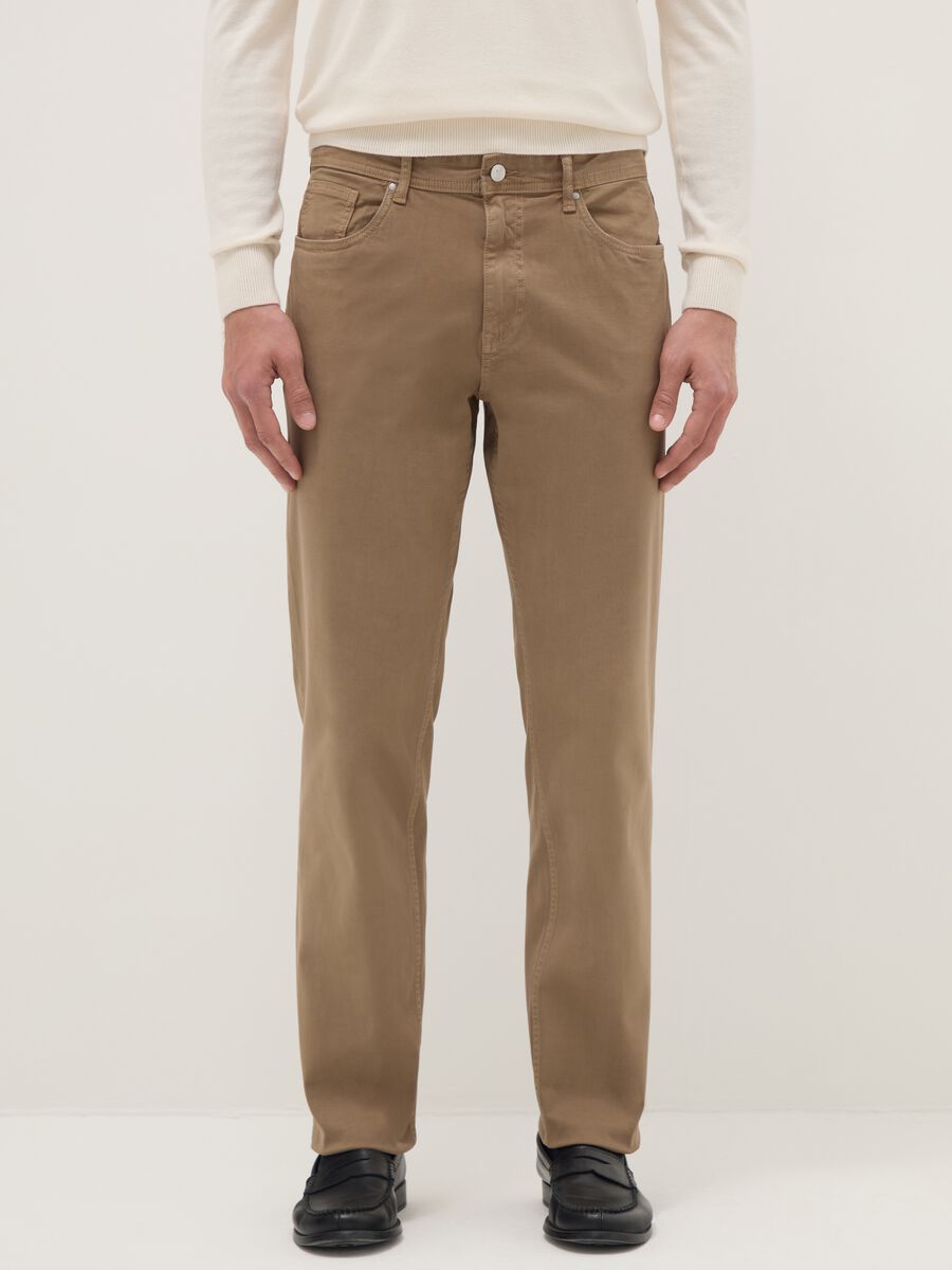 Brown stretch cotton trousers regular fit_1
