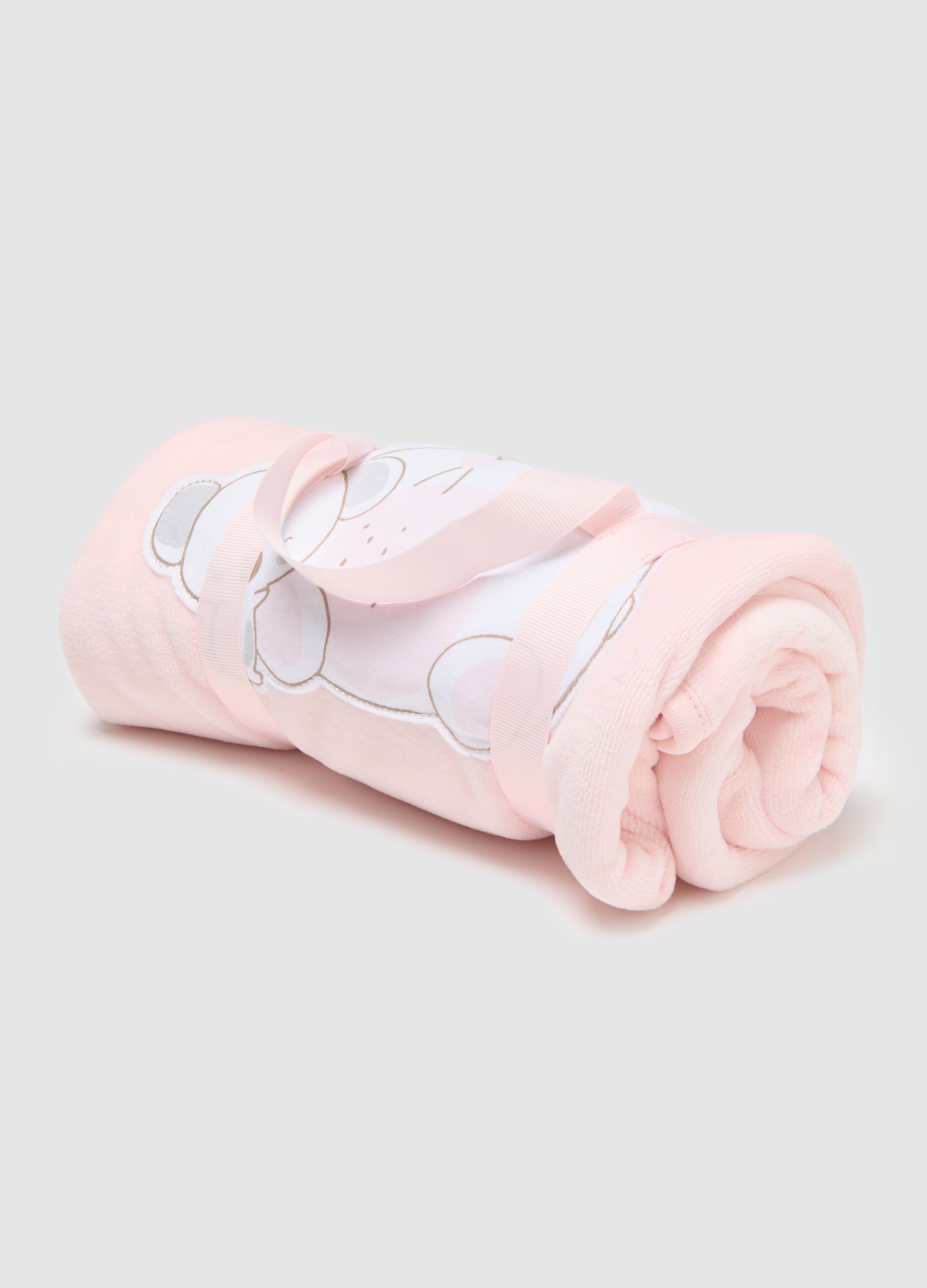Pink cotton baby blanket with teddy bears