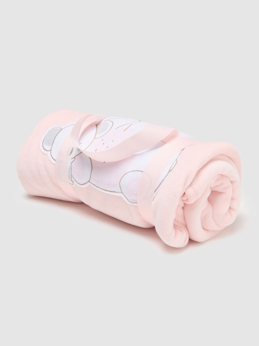 Pink cotton baby blanket with teddy bears_0