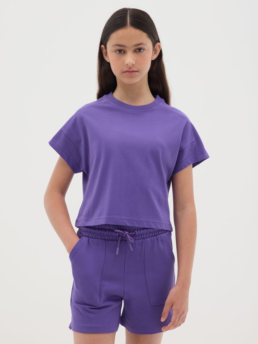 T-shirt da ragazza in puro cotone viola regular fit_0